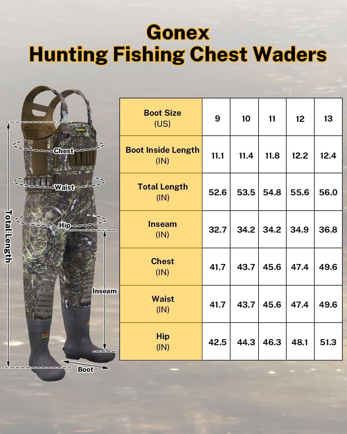 image:imageGonex Chest Waders for Men Waterproof 45mm Neoprene Hunting Fishing Waders with 800G Insulated Boots Camo Size 12Acamowith 800g Boots