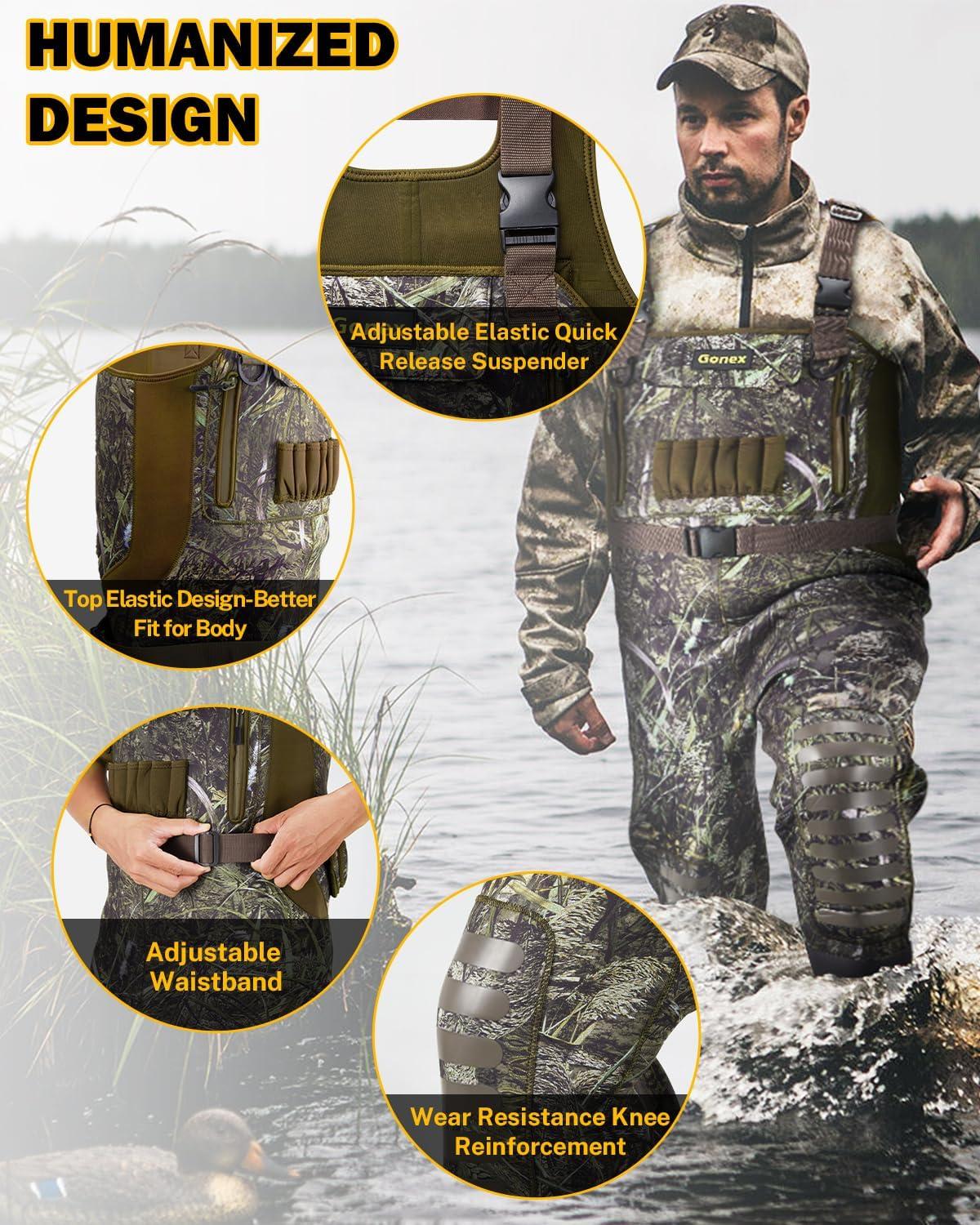 image:imageGonex Chest Waders for Men Waterproof 45mm Neoprene Hunting Fishing Waders with 800G Insulated Boots Camo Size 12Acamowith 800g Boots