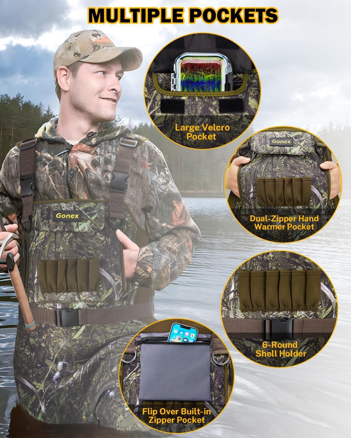 image:imageGonex Chest Waders for Men Waterproof 45mm Neoprene Hunting Fishing Waders with 800G Insulated Boots Camo Size 12Acamowith 800g Boots