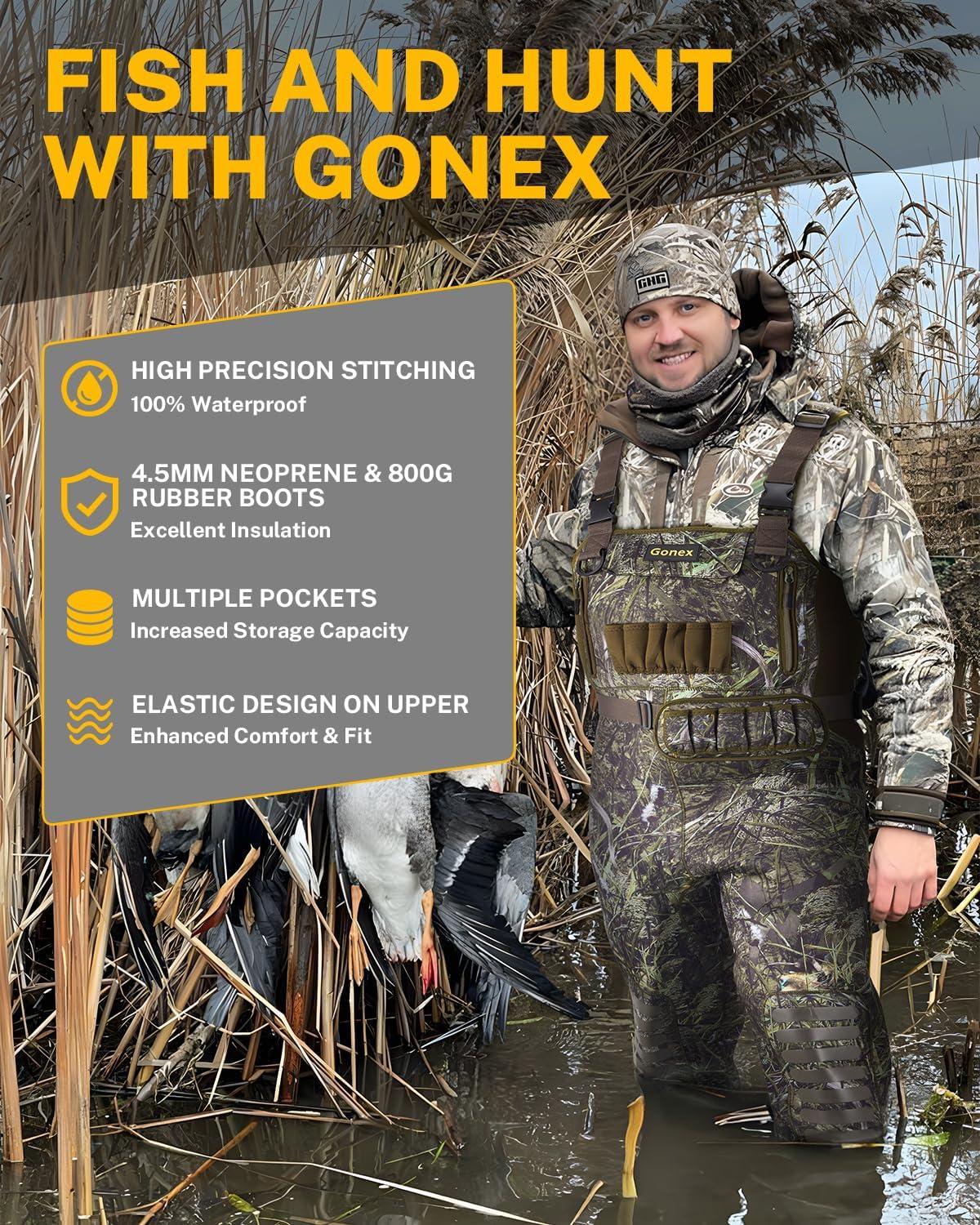 image:imageGonex Chest Waders for Men Waterproof 45mm Neoprene Hunting Fishing Waders with 800G Insulated Boots Camo Size 12Acamowith 800g Boots