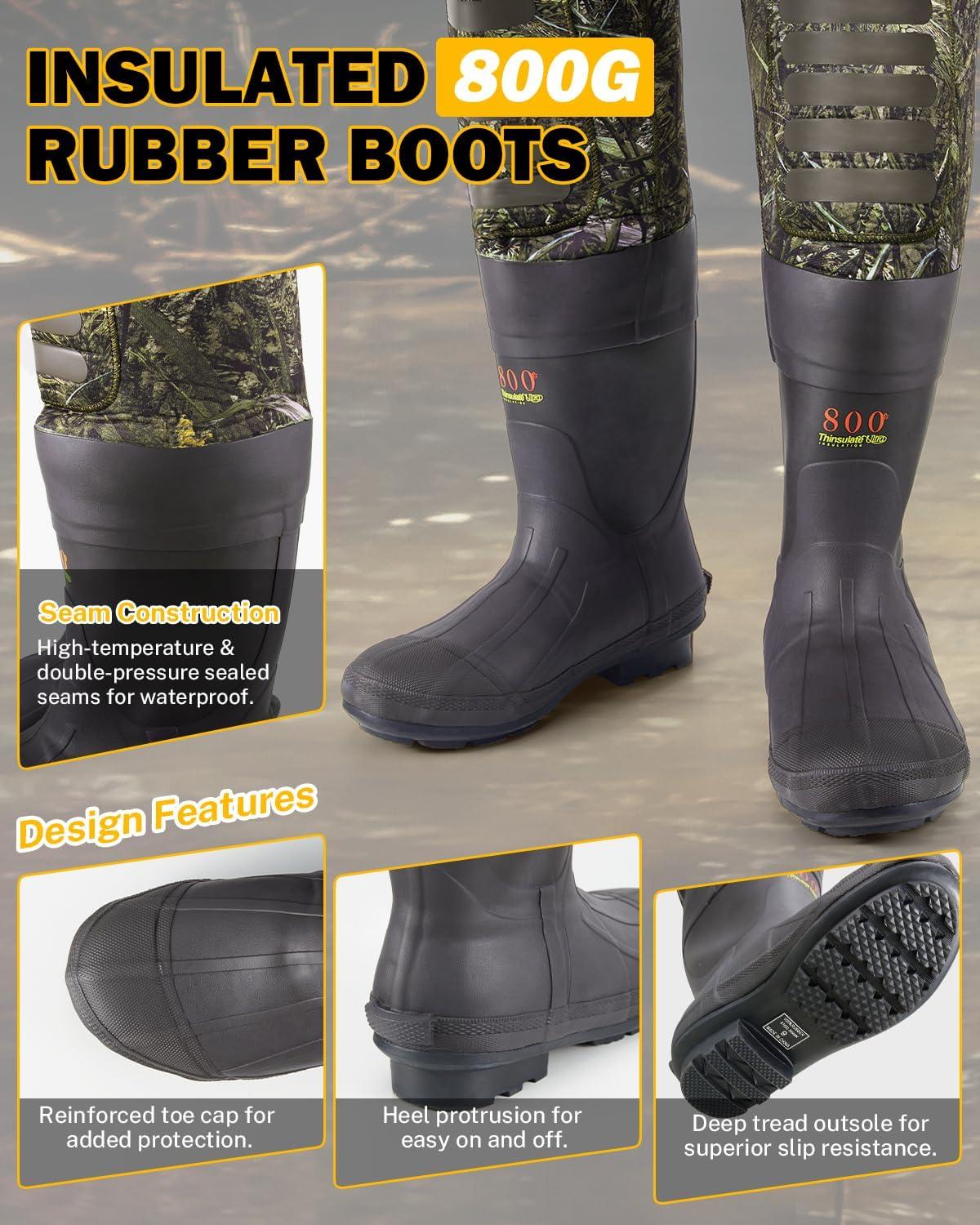 image:imageGonex Chest Waders for Men Waterproof 45mm Neoprene Hunting Fishing Waders with 800G Insulated Boots Camo Size 12Acamowith 800g Boots