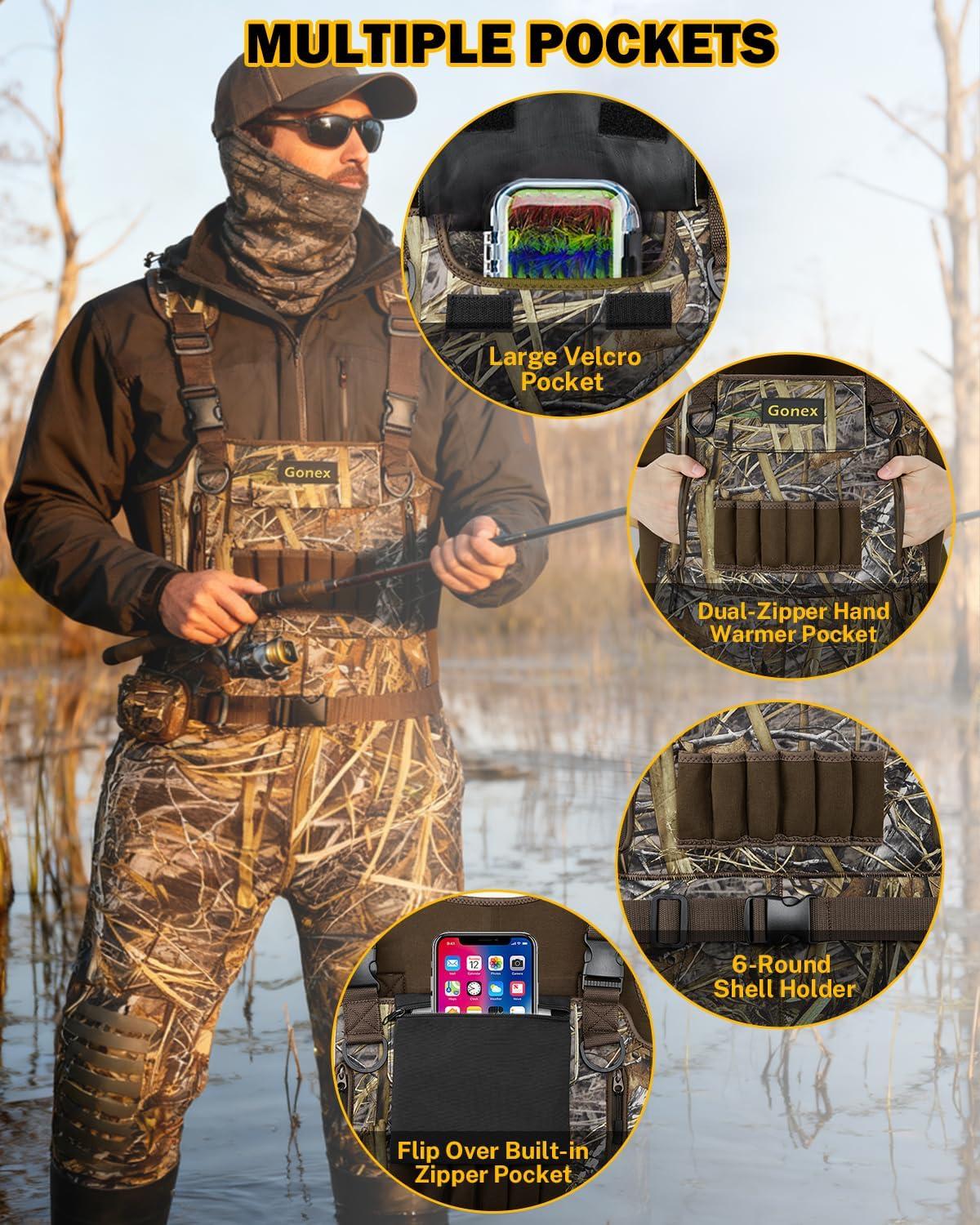 image:imageGonex Chest Waders for Men Waterproof 45mm Neoprene Hunting Fishing Waders with 800G Insulated Boots Camo Size 12Camowith 800g Boots