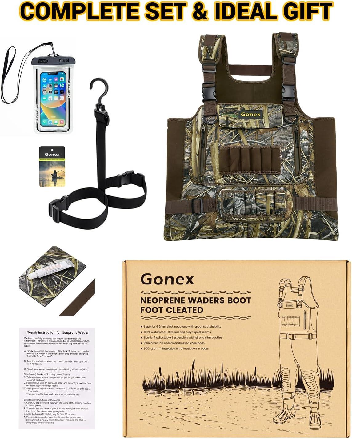 image:imageGonex Chest Waders for Men Waterproof 45mm Neoprene Hunting Fishing Waders with 800G Insulated Boots Camo Size 12Camowith 800g Boots