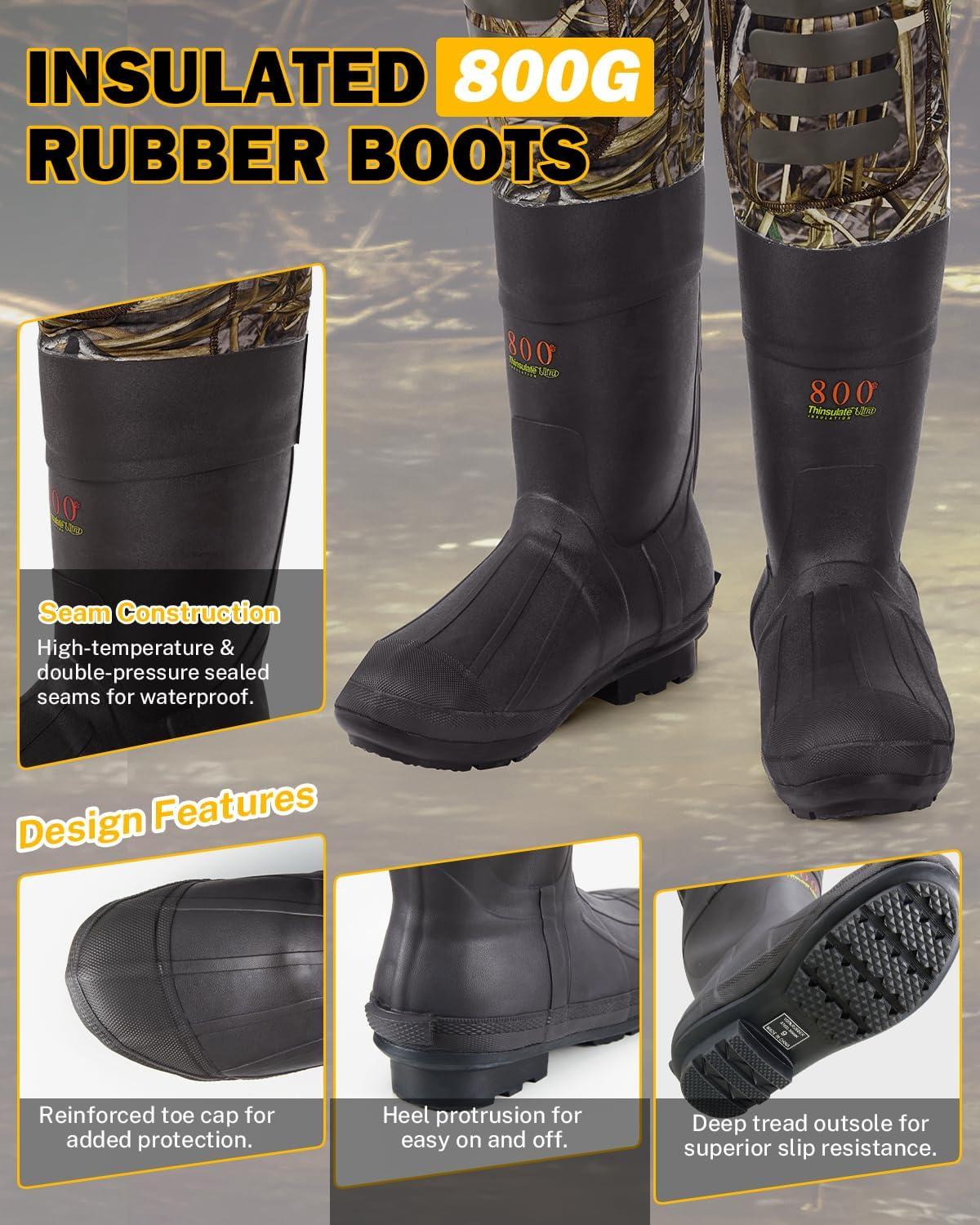 image:imageGonex Chest Waders for Men Waterproof 45mm Neoprene Hunting Fishing Waders with 800G Insulated Boots Camo Size 12Camowith 800g Boots