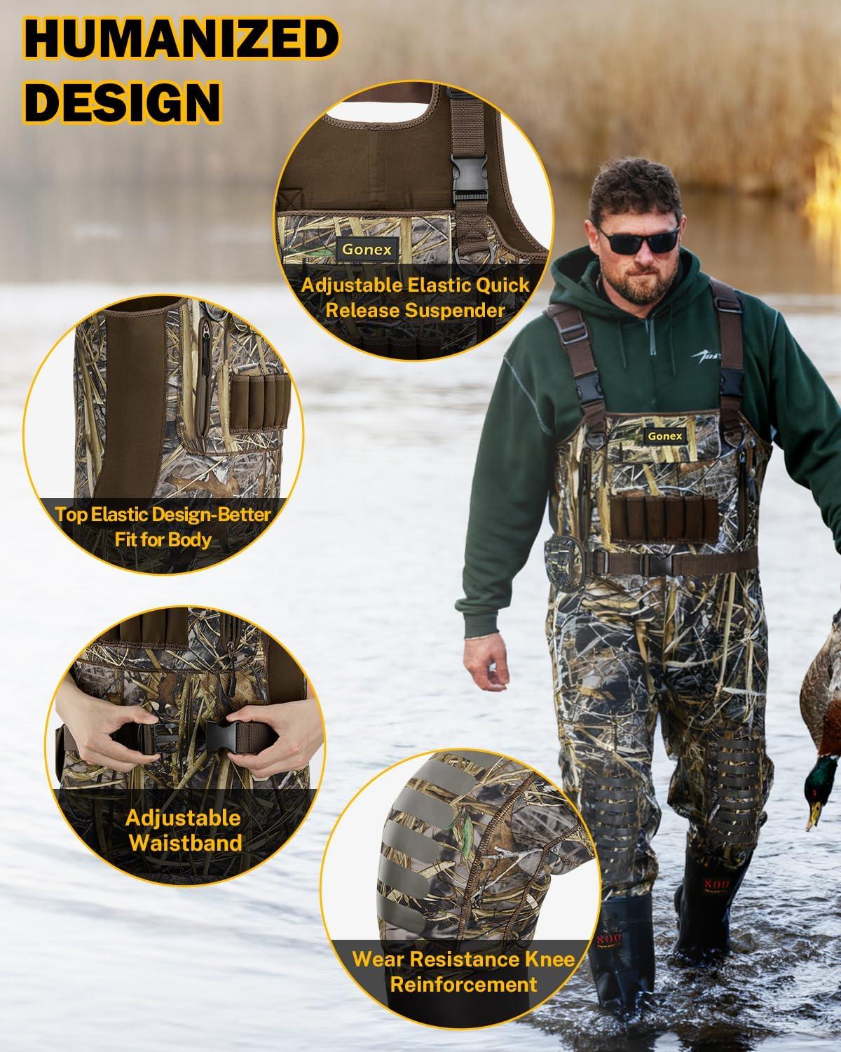 image:imageGonex Chest Waders for Men Waterproof 45mm Neoprene Hunting Fishing Waders with 800G Insulated Boots Camo Size 12Camowith 800g Boots