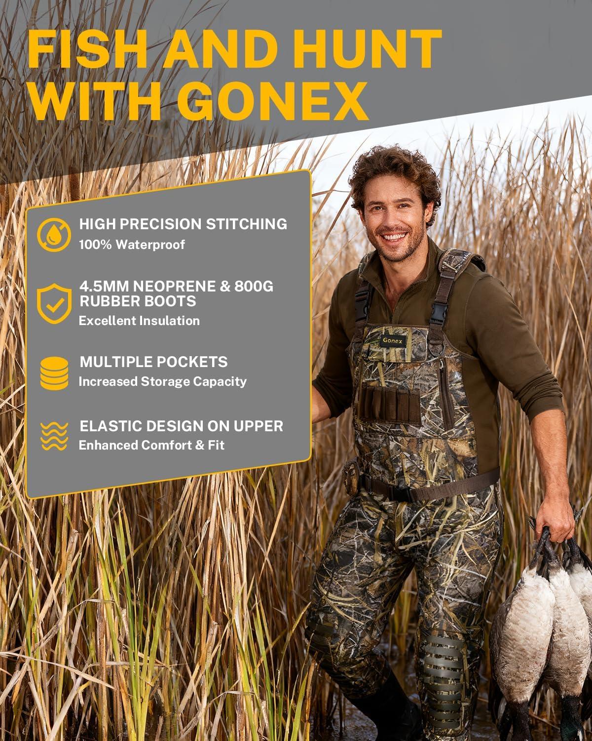 image:imageGonex Chest Waders for Men Waterproof 45mm Neoprene Hunting Fishing Waders with 800G Insulated Boots Camo Size 12Camowith 800g Boots