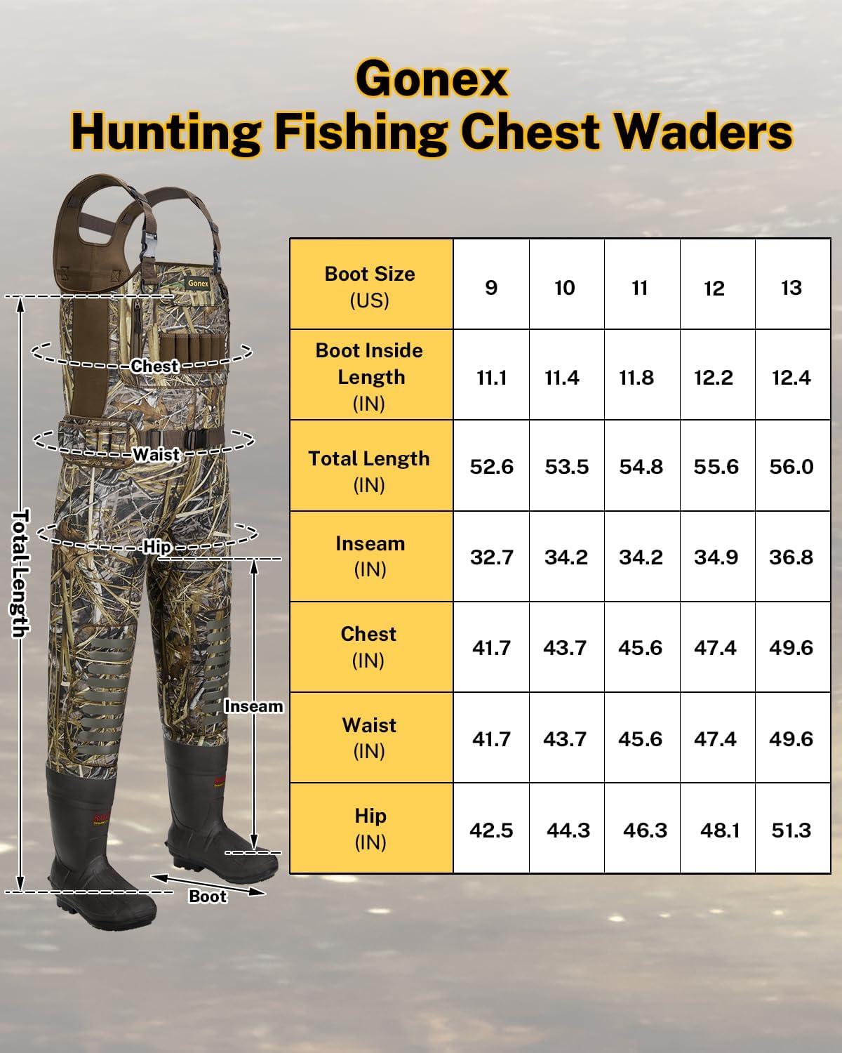 image:imageGonex Chest Waders for Men Waterproof 45mm Neoprene Hunting Fishing Waders with 800G Insulated Boots Camo Size 12Camowith 800g Boots