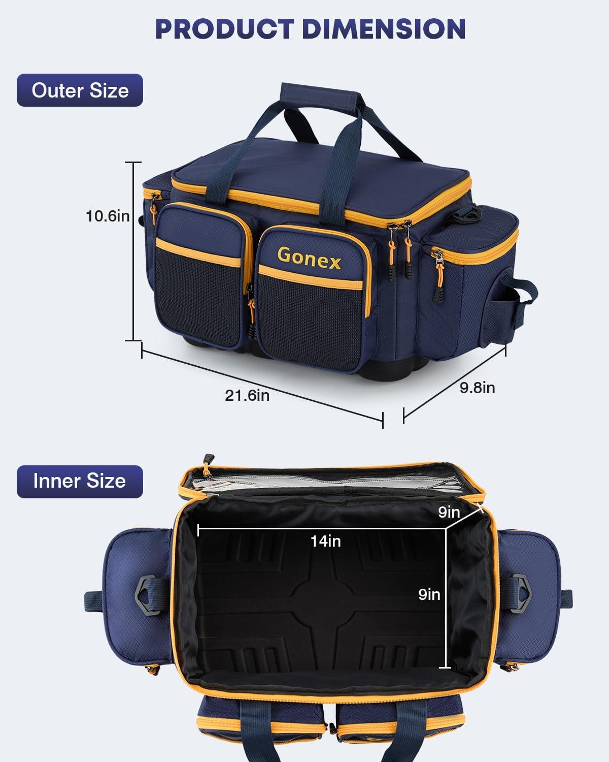 image:imageGonex Fishing Tackle Bag WaterResistant Polyester Material Fishing Tackle Storage Bag with Padded Shoulder Strap and NonSlip Base Suitable for 3600 3700 Tackle BoxBlueOrange