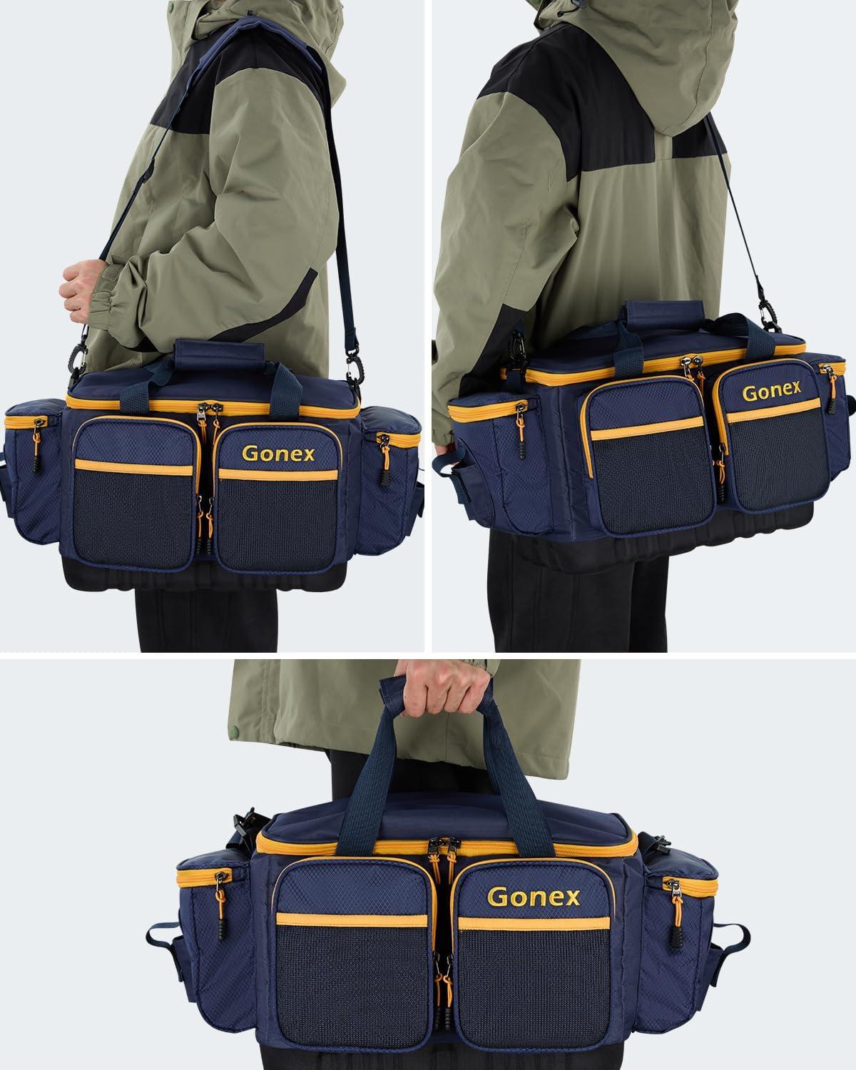 image:imageGonex Fishing Tackle Bag WaterResistant Polyester Material Fishing Tackle Storage Bag with Padded Shoulder Strap and NonSlip Base Suitable for 3600 3700 Tackle BoxBlueOrange