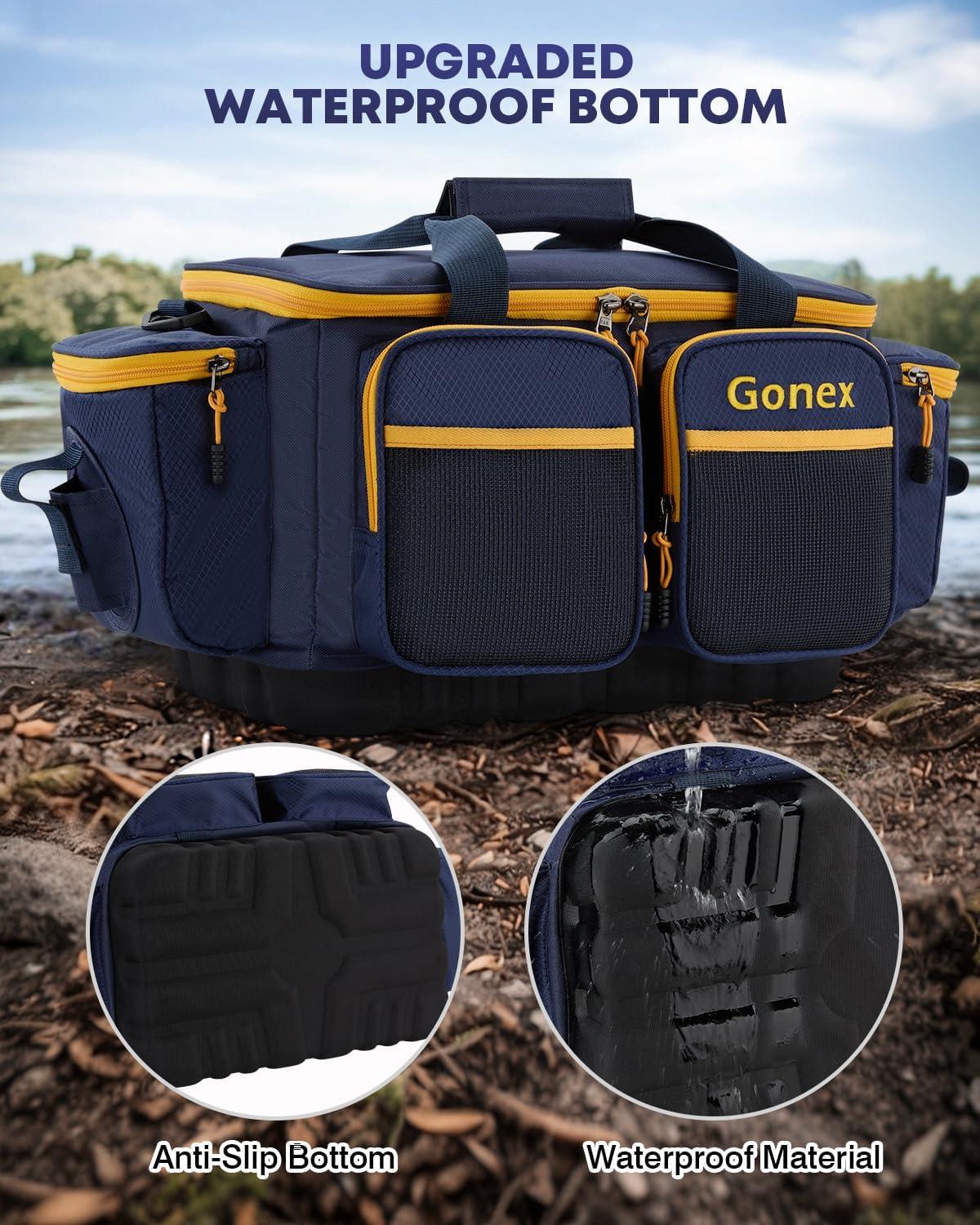 image:imageGonex Fishing Tackle Bag WaterResistant Polyester Material Fishing Tackle Storage Bag with Padded Shoulder Strap and NonSlip Base Suitable for 3600 3700 Tackle BoxBlueOrange