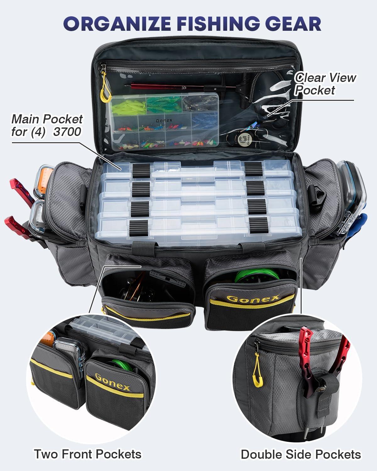image:imageGonex Fishing Tackle Bag WaterResistant Polyester Material Fishing Tackle Storage Bag with Padded Shoulder Strap and NonSlip Base Suitable for 3600 3700 Tackle BoxGreyYellow