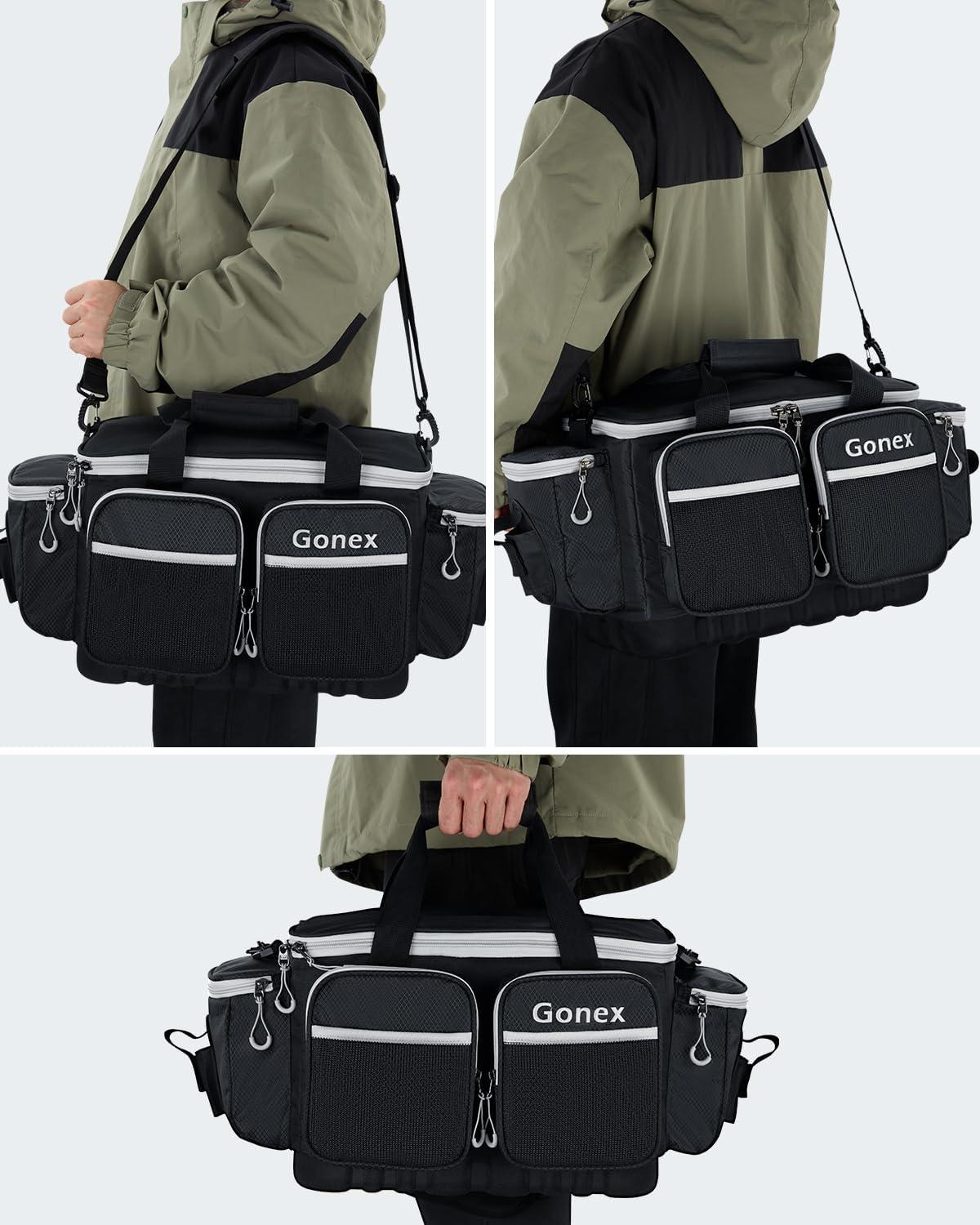 image:imageGonex Fishing Tackle Bag WaterResistant Polyester Material Fishing Tackle Storage Bag with Padded Shoulder Strap and NonSlip Base Suitable for 3600 3700 Tackle BoxBlackGrey