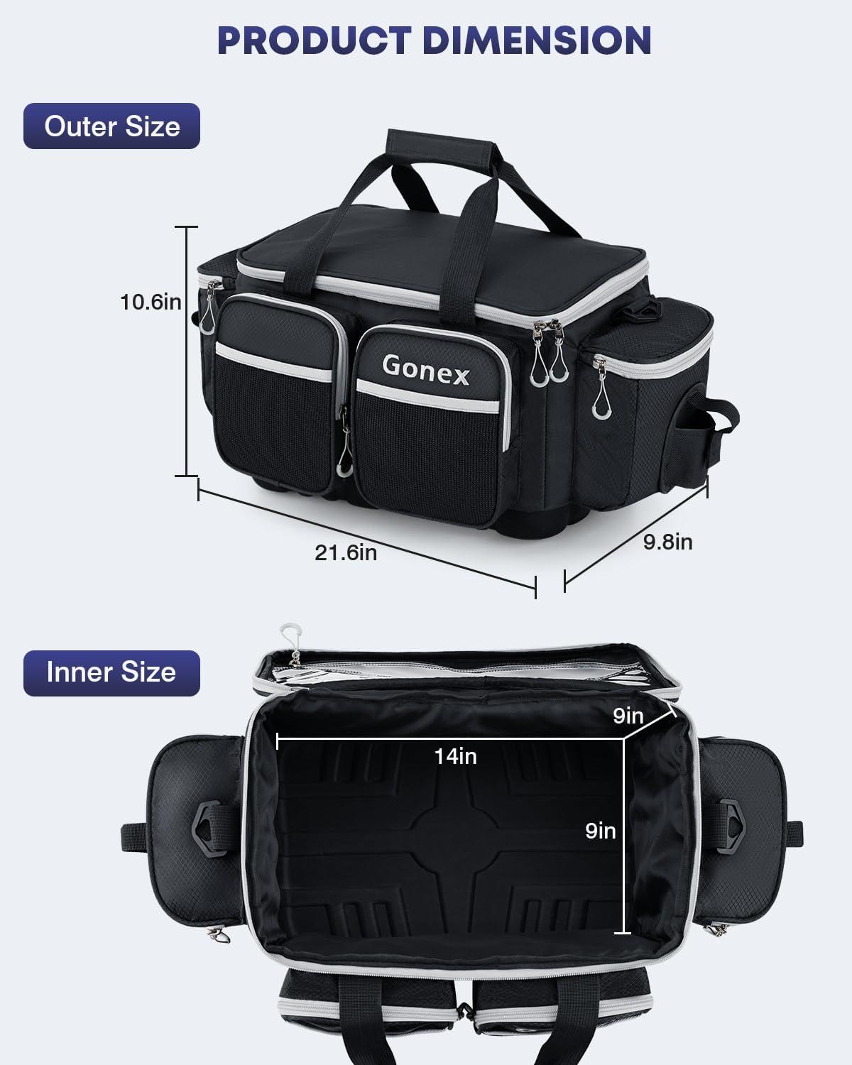 image:imageGonex Fishing Tackle Bag WaterResistant Polyester Material Fishing Tackle Storage Bag with Padded Shoulder Strap and NonSlip Base Suitable for 3600 3700 Tackle BoxBlackGrey
