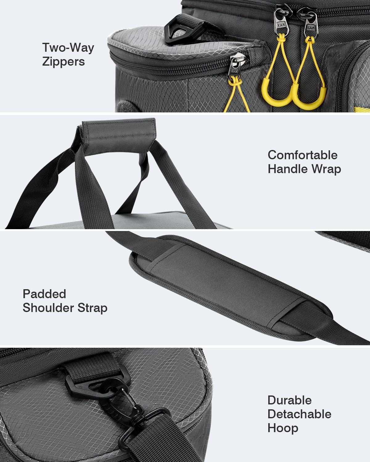 image:imageGonex Fishing Tackle Bag WaterResistant Polyester Material Fishing Tackle Storage Bag with Padded Shoulder Strap and NonSlip Base Suitable for 3600 3700 Tackle BoxGreyYellow