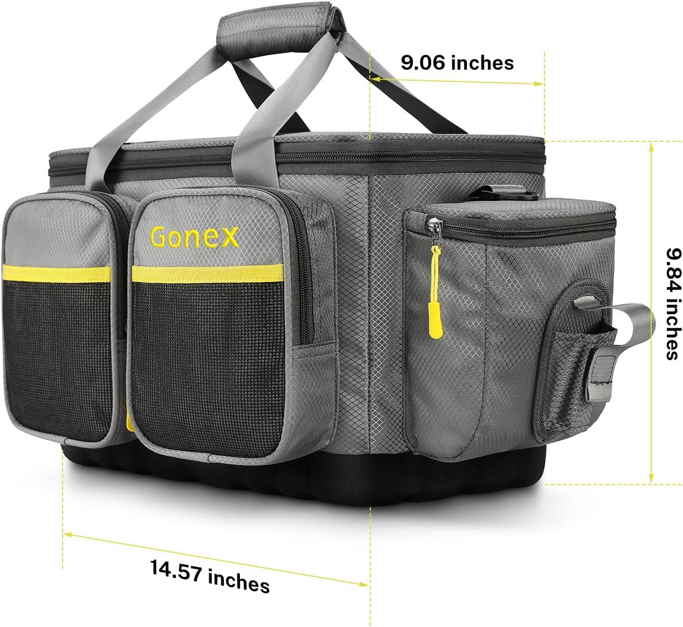 image:imageGonex Fishing Tackle Bag WaterResistant Polyester Material Fishing Tackle Storage Bag with Padded Shoulder Strap and NonSlip Base Suitable for 3600 3700 Tackle BoxGreyYellow