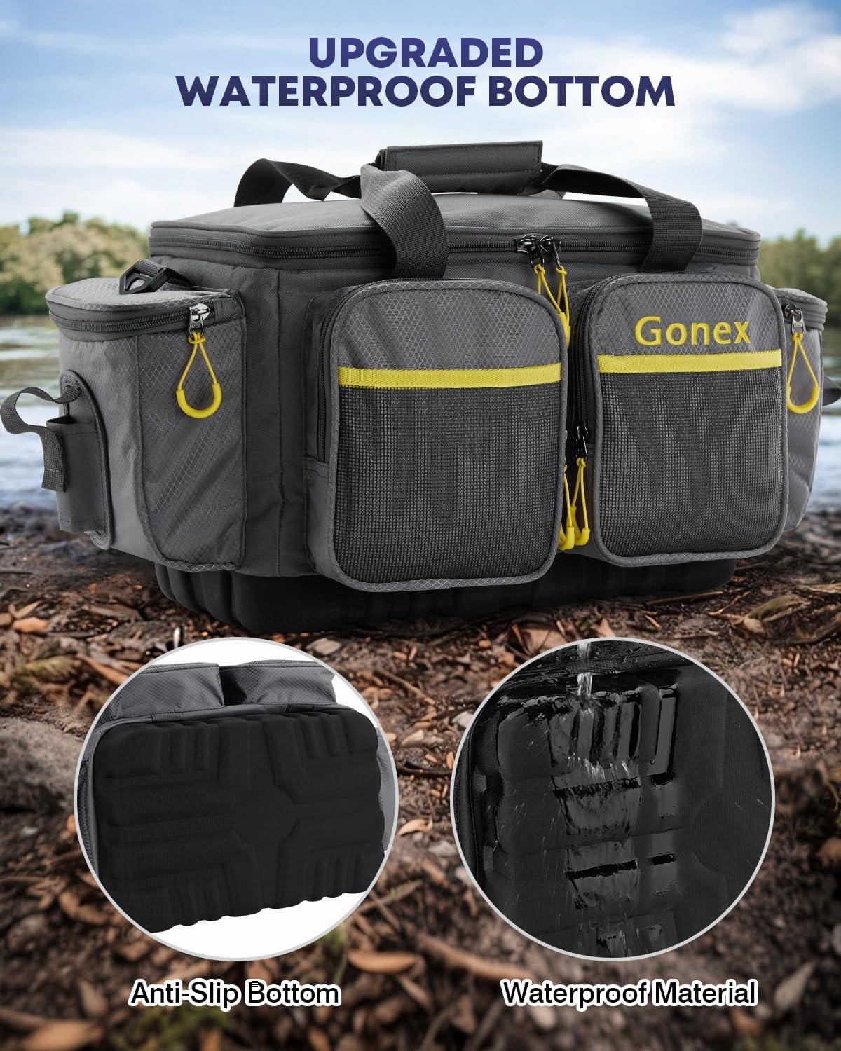 image:imageGonex Fishing Tackle Bag WaterResistant Polyester Material Fishing Tackle Storage Bag with Padded Shoulder Strap and NonSlip Base Suitable for 3600 3700 Tackle BoxGreyYellow