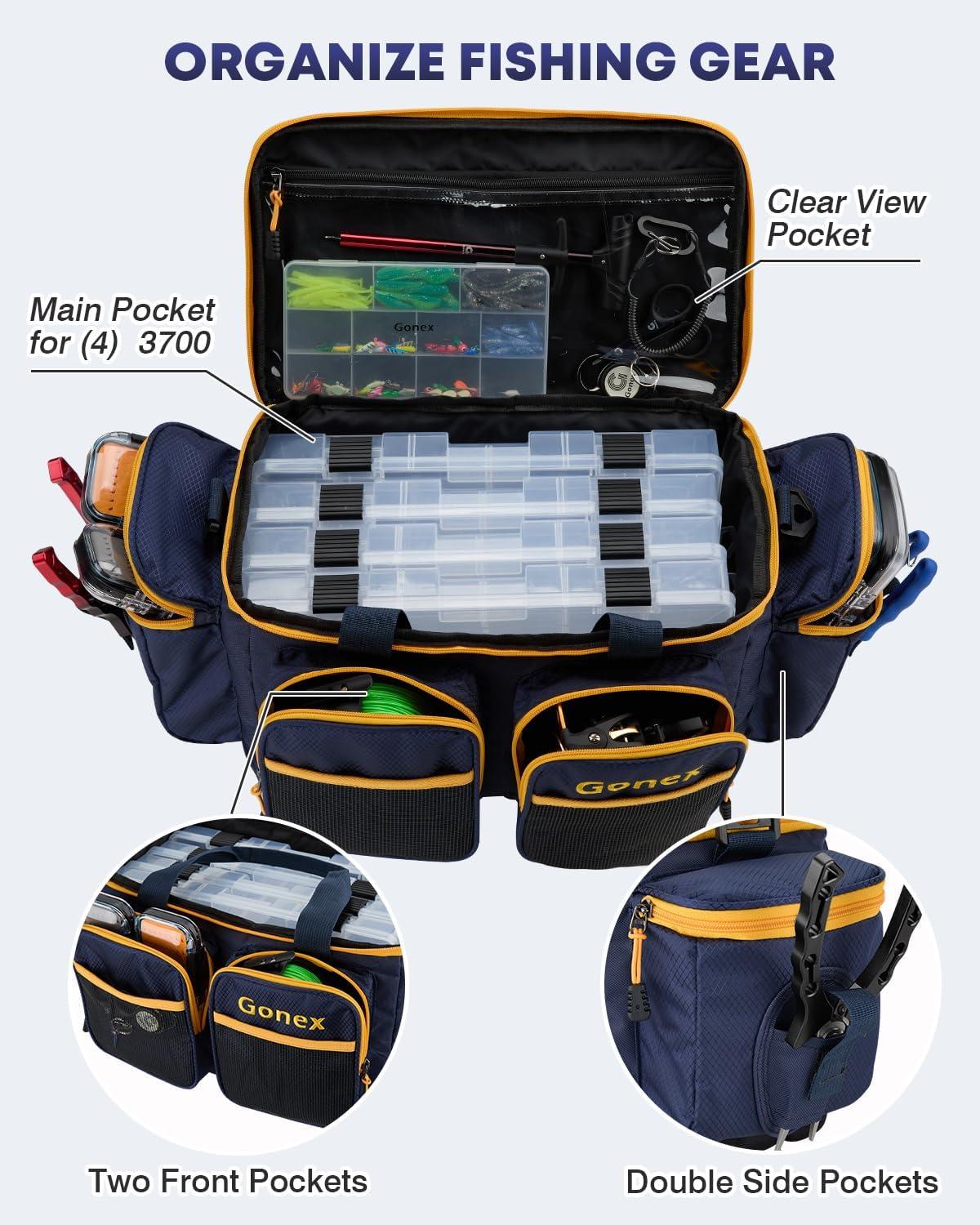image:imageGonex Fishing Tackle Bag WaterResistant Polyester Material Fishing Tackle Storage Bag with Padded Shoulder Strap and NonSlip Base Suitable for 3600 3700 Tackle BoxBlueOrange
