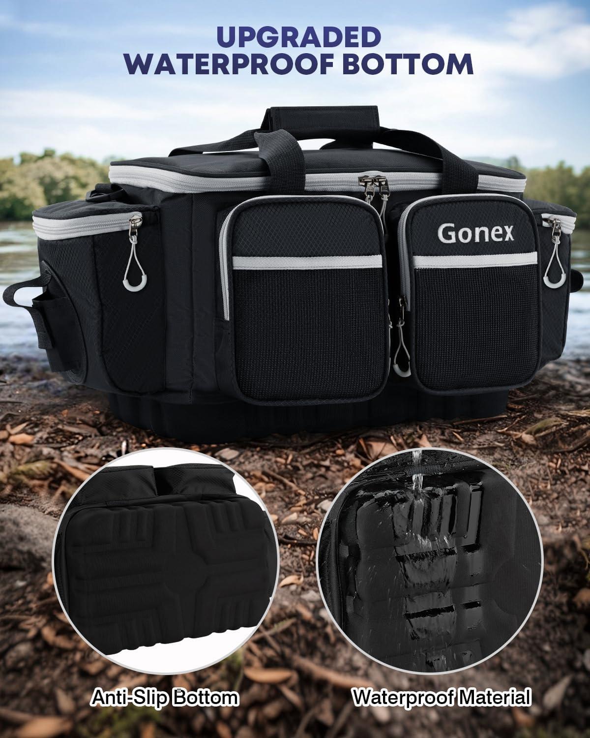 image:imageGonex Fishing Tackle Bag WaterResistant Polyester Material Fishing Tackle Storage Bag with Padded Shoulder Strap and NonSlip Base Suitable for 3600 3700 Tackle BoxBlackGrey