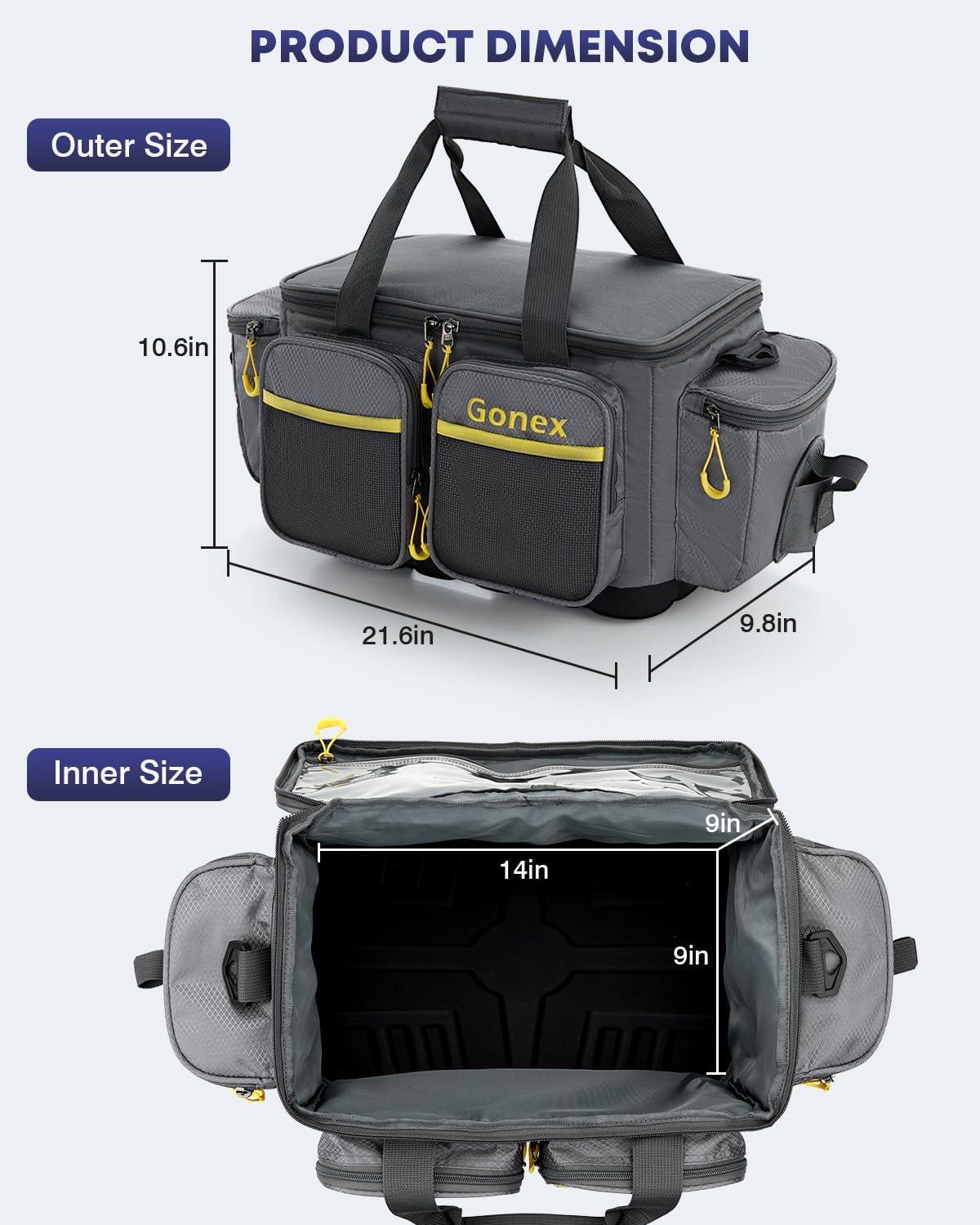 image:imageGonex Fishing Tackle Bag WaterResistant Polyester Material Fishing Tackle Storage Bag with Padded Shoulder Strap and NonSlip Base Suitable for 3600 3700 Tackle BoxGreyYellow