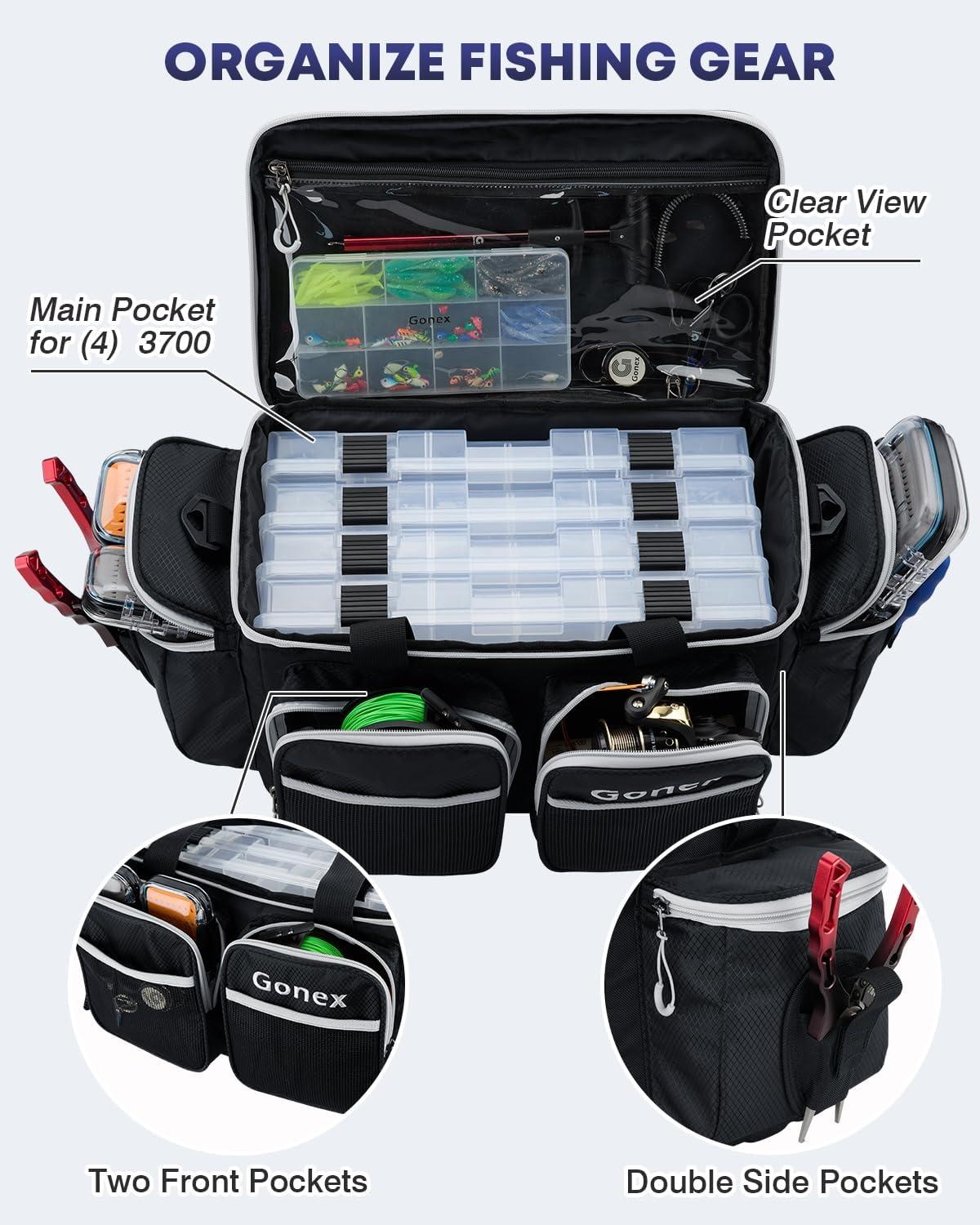image:imageGonex Fishing Tackle Bag WaterResistant Polyester Material Fishing Tackle Storage Bag with Padded Shoulder Strap and NonSlip Base Suitable for 3600 3700 Tackle BoxBlackGrey
