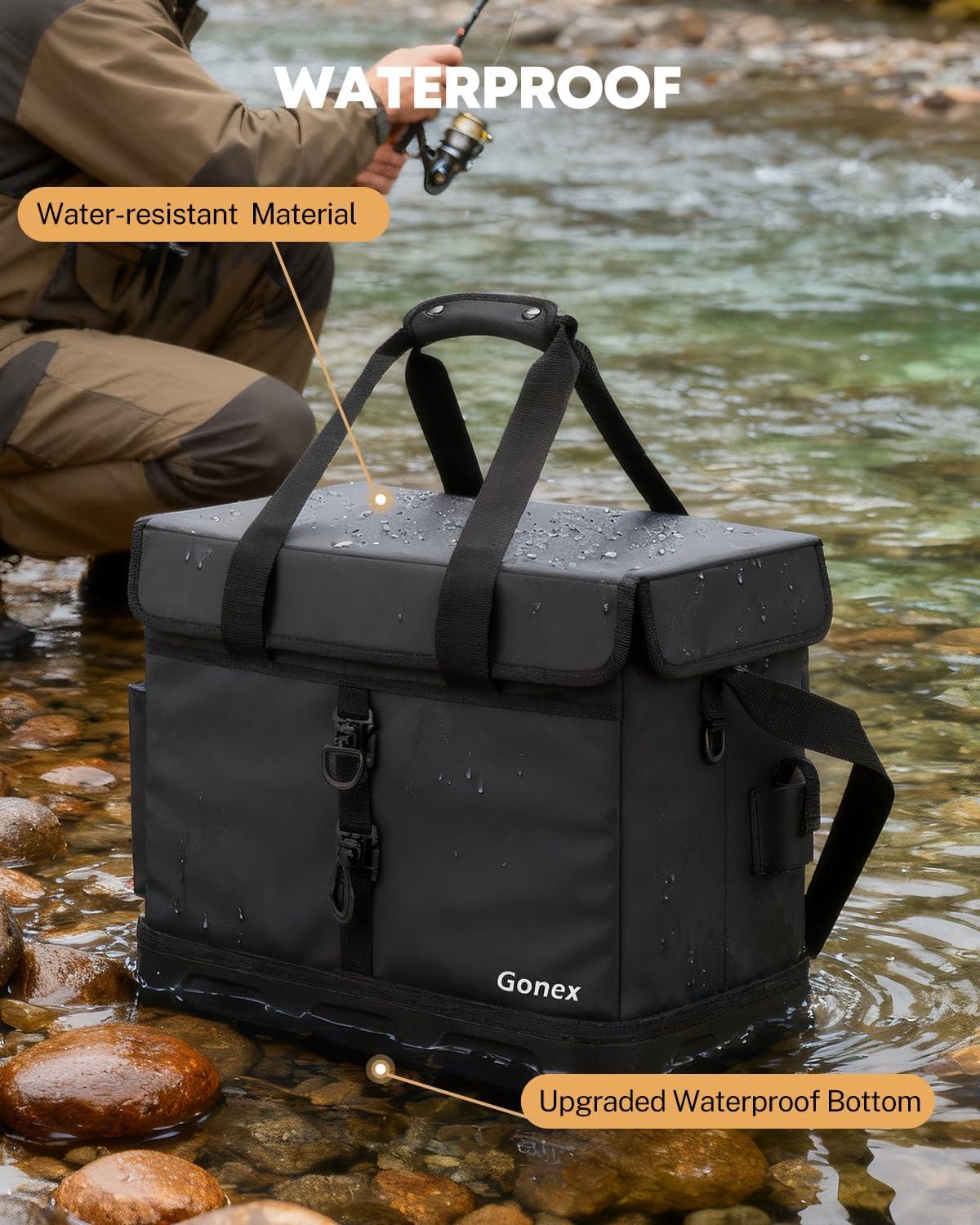 image:imageGonex Fishing Tackle Bag with Live Fish Storage for Caught Fish Waterproof Removable 3700 Box Bag Freshwater Saltwater Tackle Box OrganizerBlack