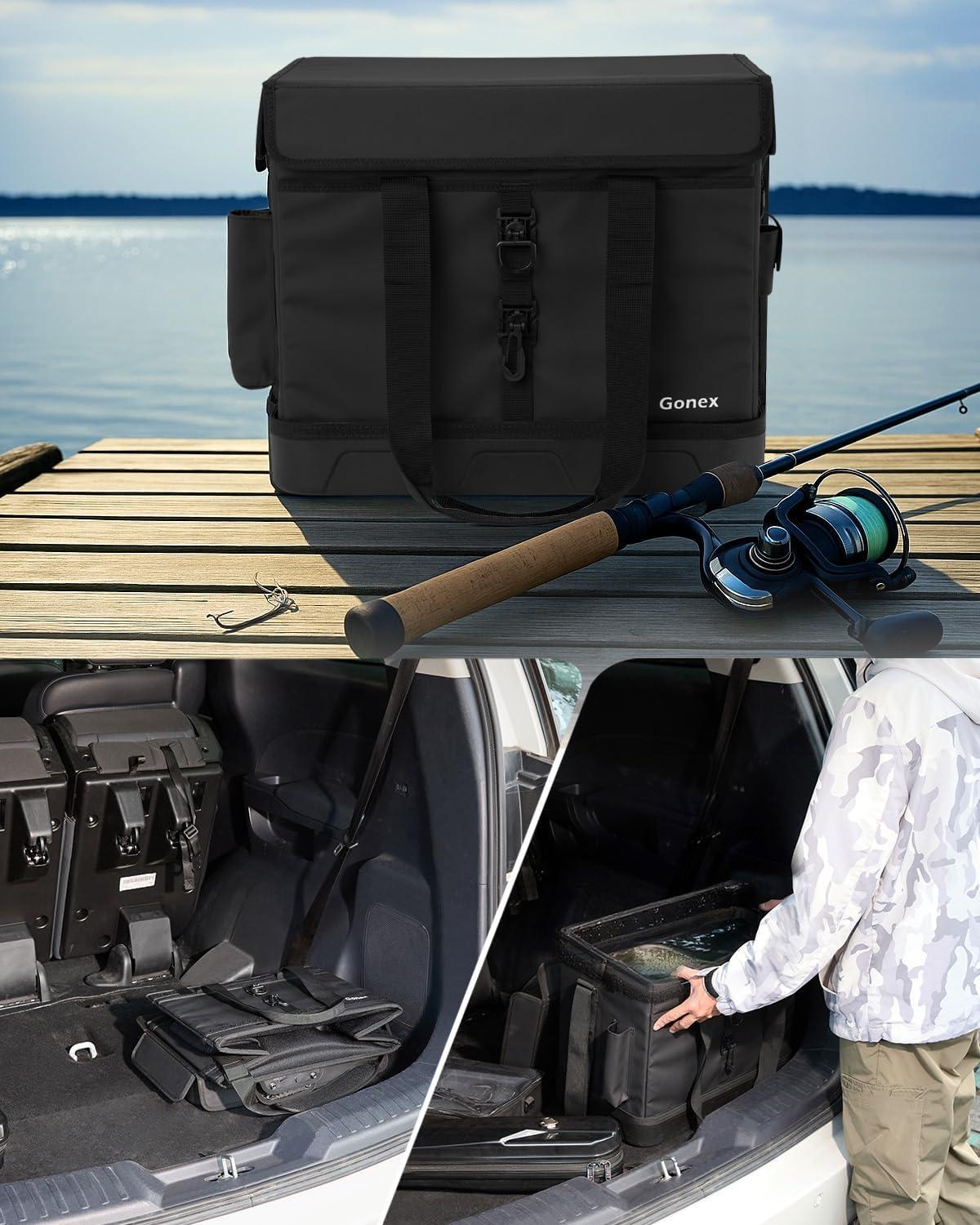 image:imageGonex Fishing Tackle Bag with Live Fish Storage for Caught Fish Waterproof Removable 3700 Box Bag Freshwater Saltwater Tackle Box OrganizerBlack