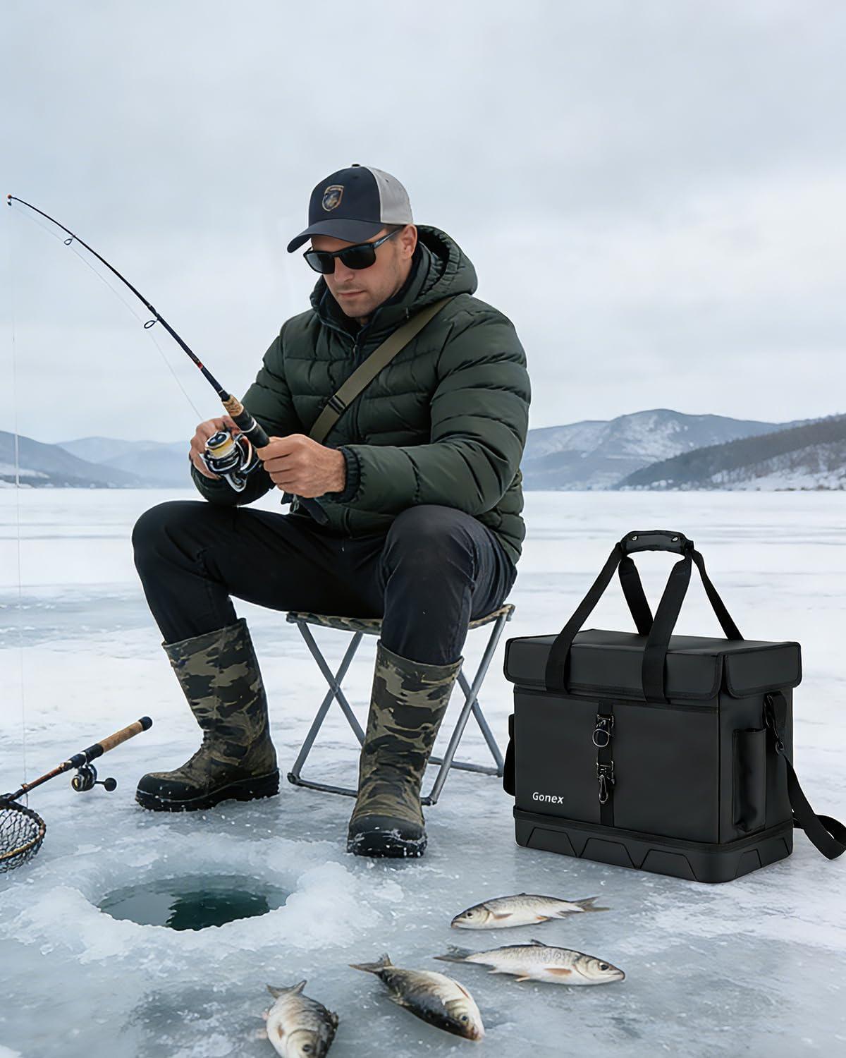 image:imageGonex Fishing Tackle Bag with Live Fish Storage for Caught Fish Waterproof Removable 3700 Box Bag Freshwater Saltwater Tackle Box OrganizerBlack