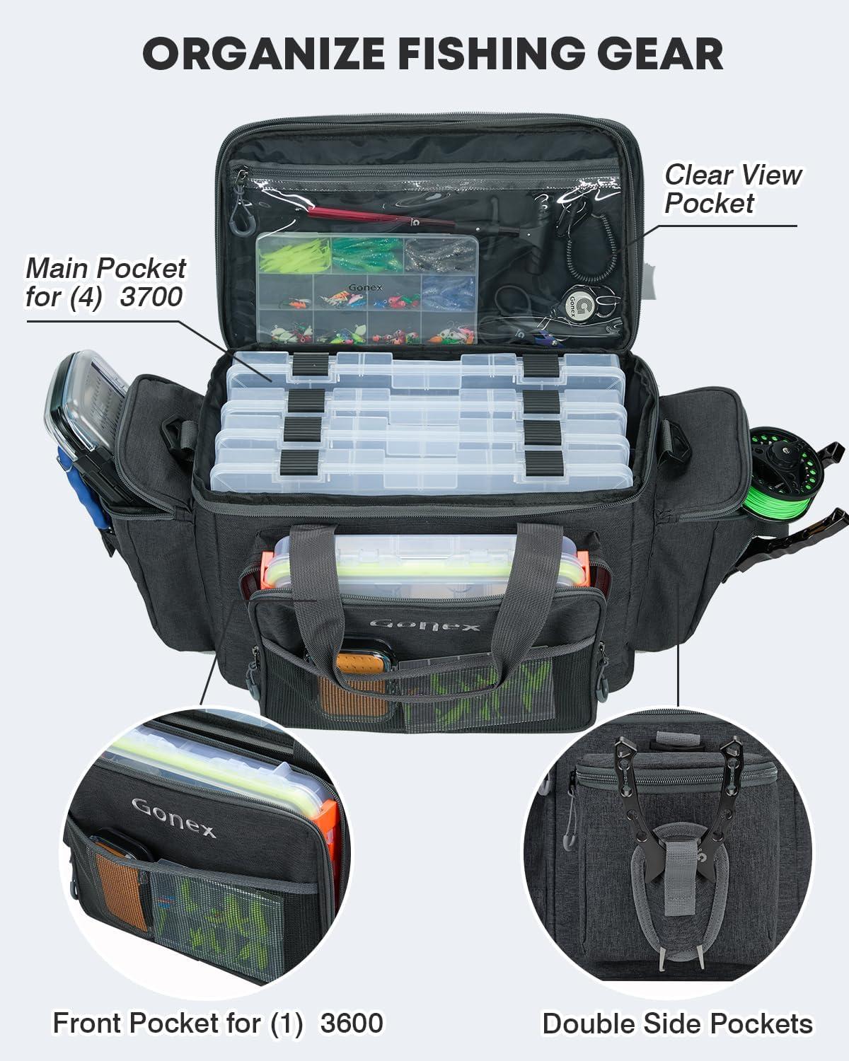 image:imageGonex Fishing Tackle Bags for Saltwater amp Freshwater Fishing Gear Storage Bag with Water Resistant Bottom Suitable for 3600 3700 Size Tackle BoxBlack