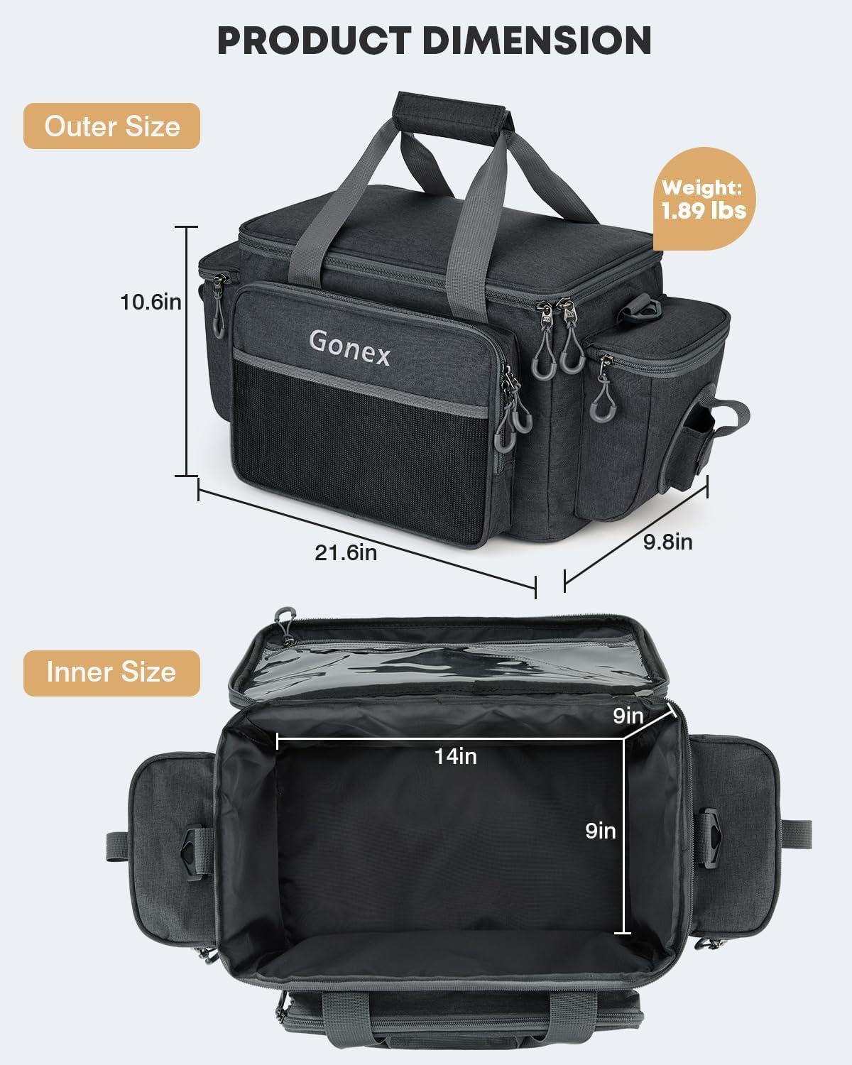 image:imageGonex Fishing Tackle Bags for Saltwater amp Freshwater Fishing Gear Storage Bag with Water Resistant Bottom Suitable for 3600 3700 Size Tackle BoxBlack