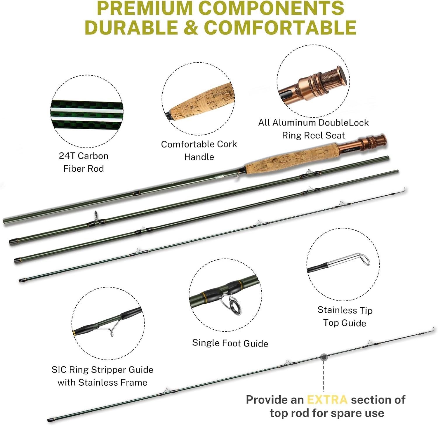 image:imageGonex Fly Fishing Rod and Reel Combo Starter Kit Fly Rod 4Piece Carbon Fiber Aluminum Fly Reel 12Pcs Fly Flies Fishing Line Scissors Premium Travel Case Portable Lightweight9 4pcs 5wt Rod