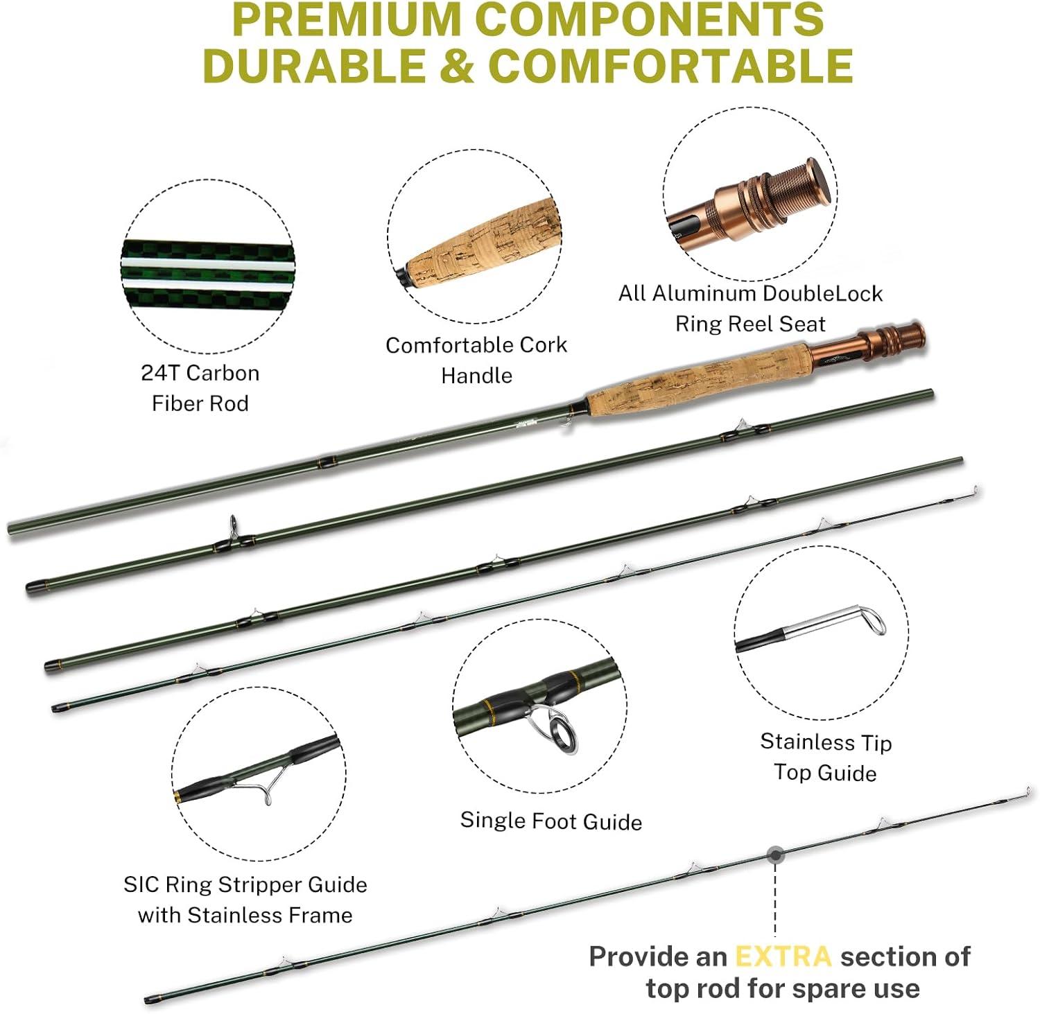 image:imageGonex Fly Fishing Rod and Reel Combo Starter Kit Fly Rod 4Piece Carbon Fiber Aluminum Fly Reel 12Pcs Fly Flies Fishing Line Scissors Premium Travel Case Portable Lightweight8 4pcs 5wt Rod1 Extra Top Rod