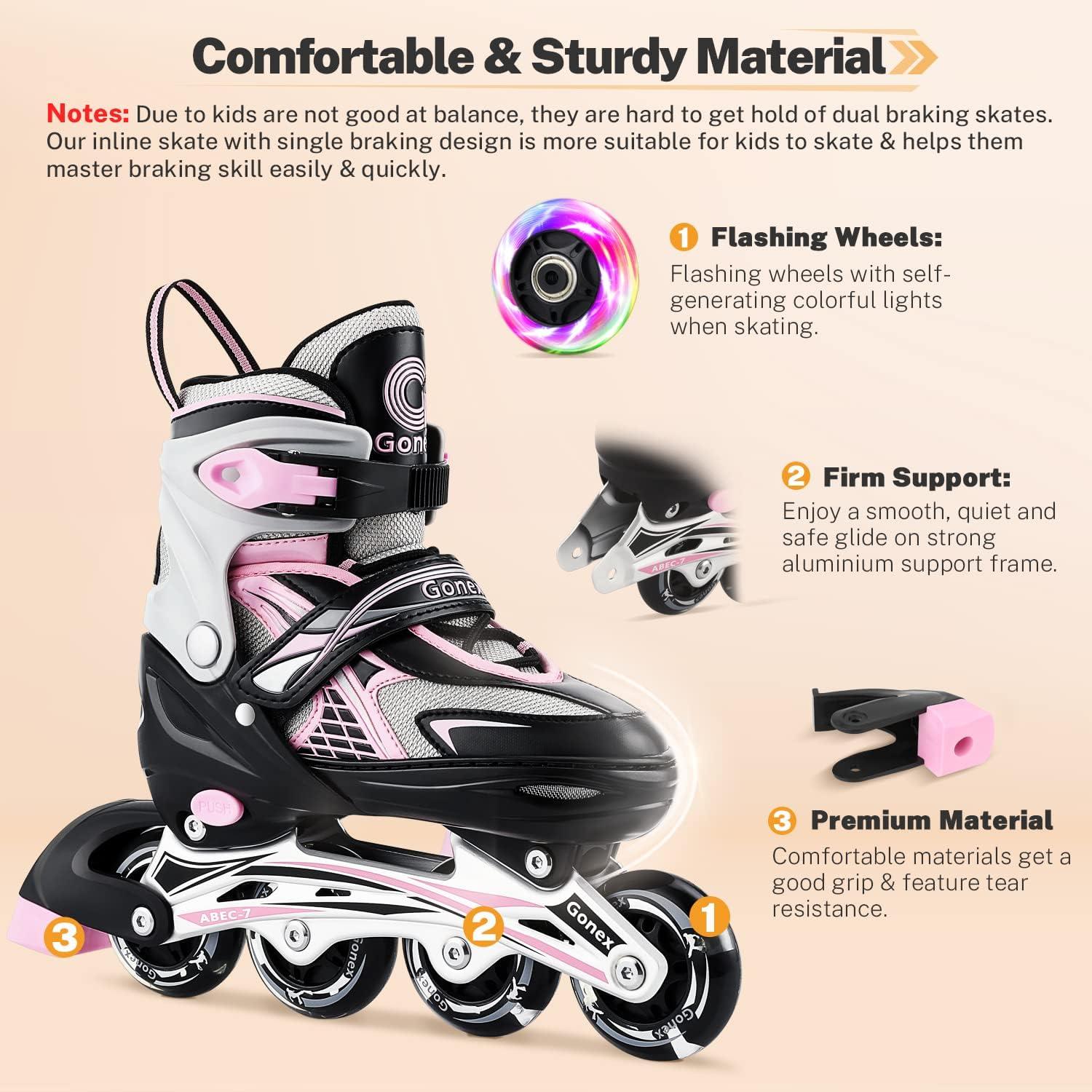 image:imageGonex Inline Skates for Girls Boys Kids Adjustable Skates Outdoor Blades Inline Roller Skates for Children Teens Women with Light Up Wheels for Indoor Outdoor Backyard SkatingAPink