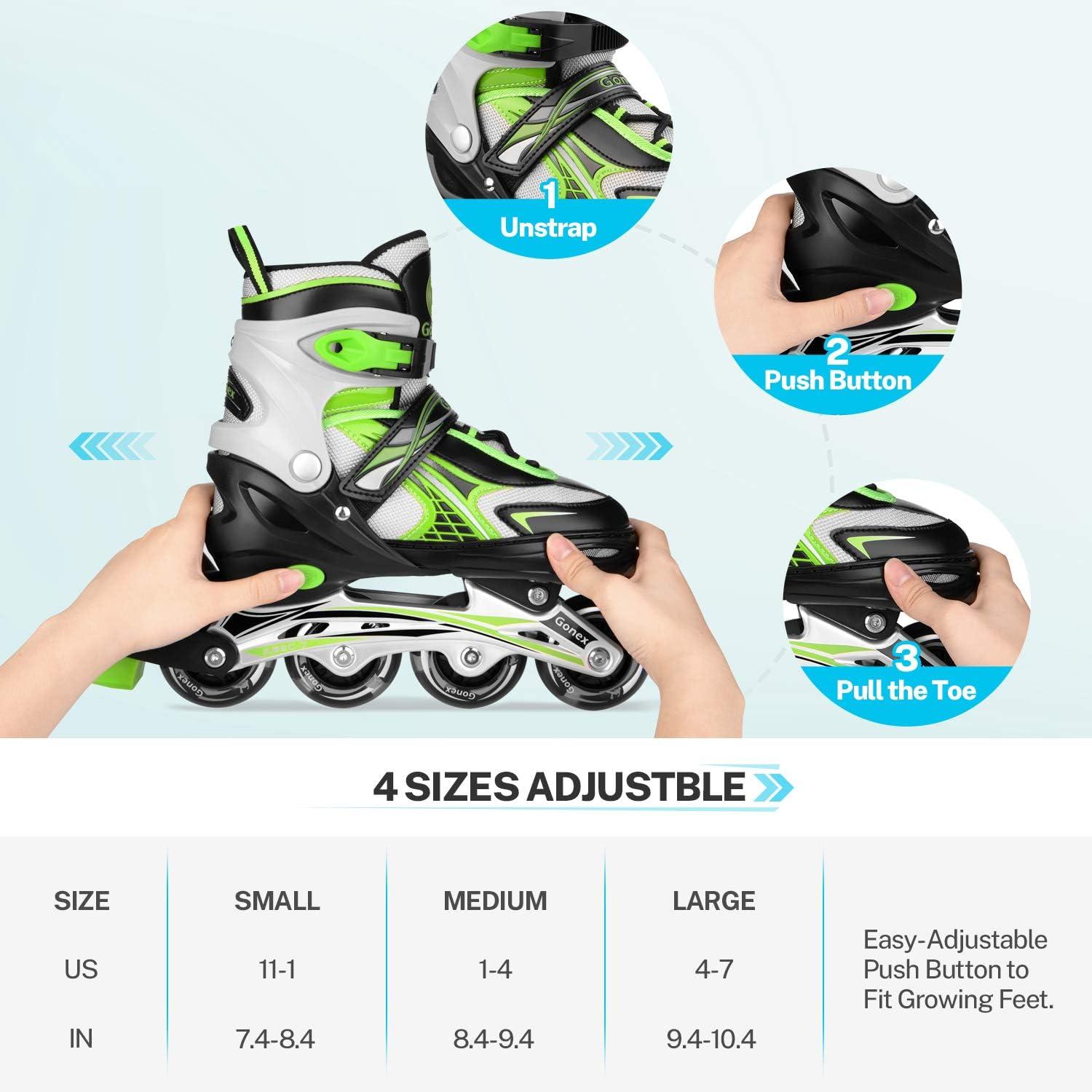 image:imageGonex Inline Skates for Girls Boys Kids Adjustable Skates Outdoor Blades Inline Roller Skates for Children Teens Women with Light Up Wheels for Indoor Outdoor Backyard SkatingGreen