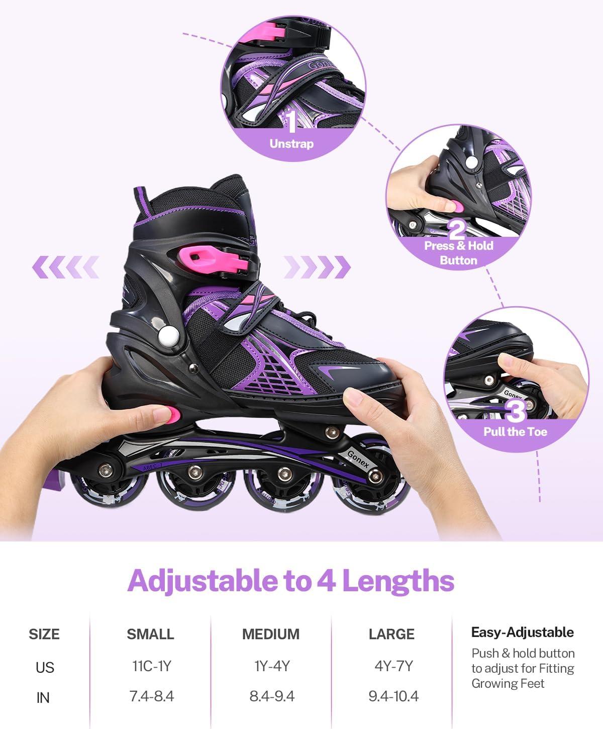 image:imageGonex Inline Skates for Girls Boys Kids Adjustable Skates Outdoor Blades Inline Roller Skates for Children Teens Women with Light Up Wheels for Indoor Outdoor Backyard SkatingPurple