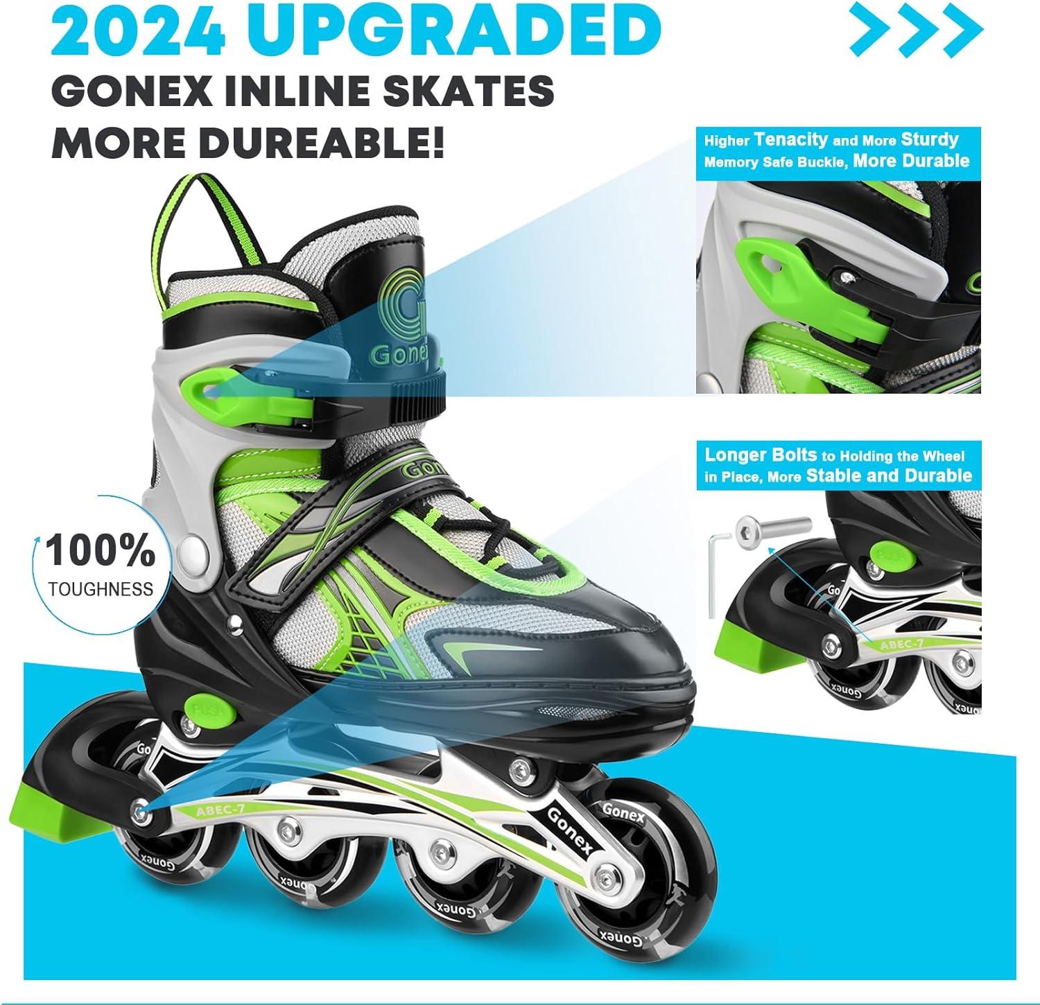 image:imageGonex Inline Skates for Girls Boys Kids Adjustable Skates Outdoor Blades Inline Roller Skates for Children Teens Women with Light Up Wheels for Indoor Outdoor Backyard SkatingGreen