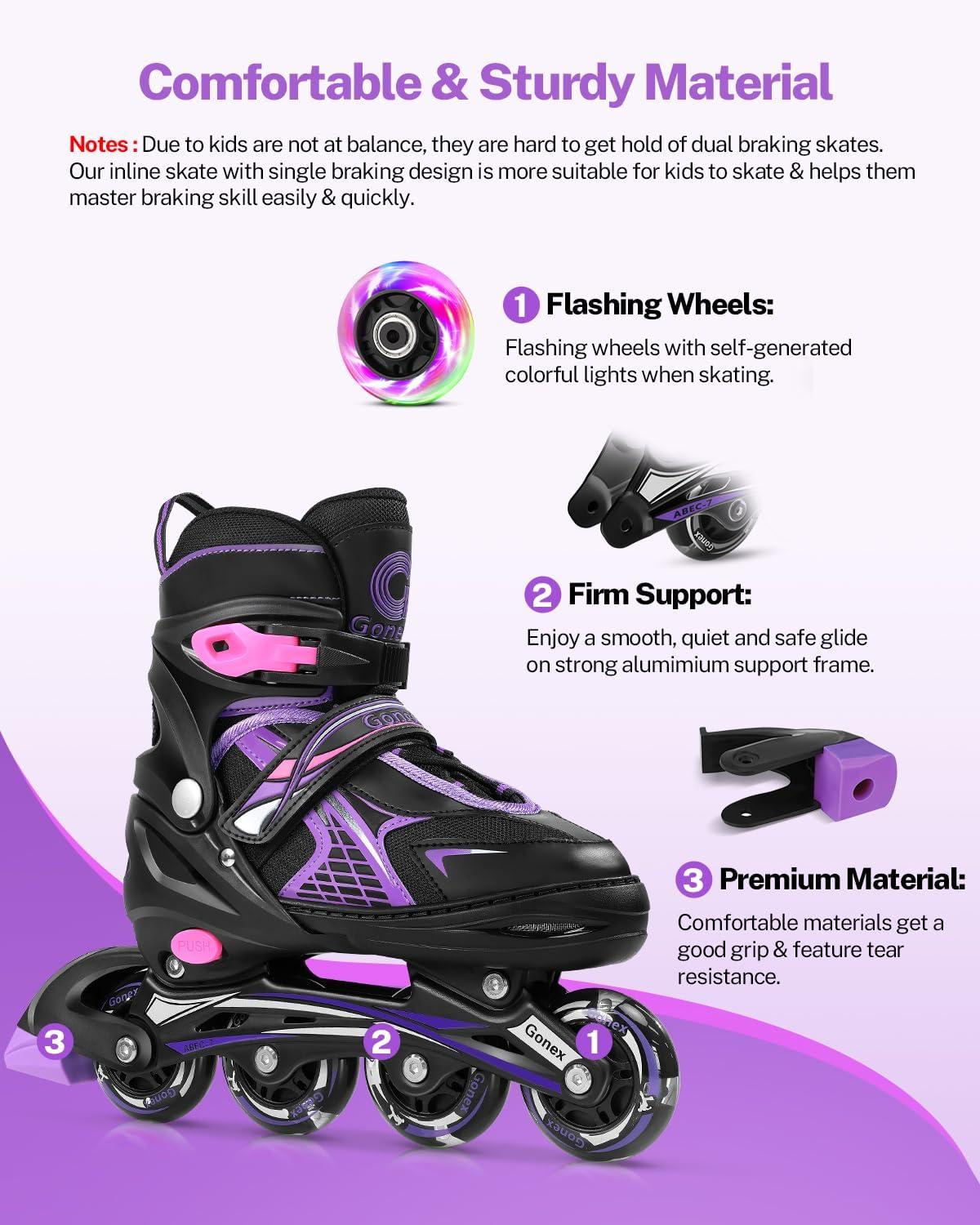 image:imageGonex Inline Skates for Girls Boys Kids Adjustable Skates Outdoor Blades Inline Roller Skates for Children Teens Women with Light Up Wheels for Indoor Outdoor Backyard SkatingPurple