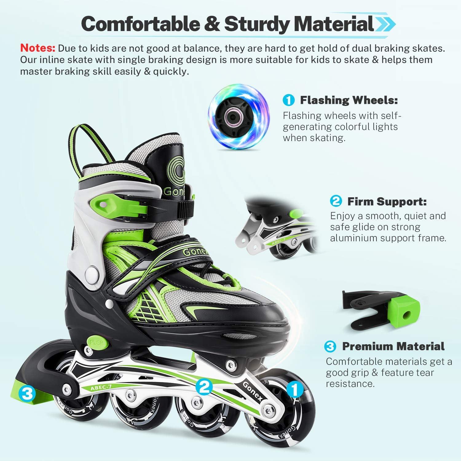 image:imageGonex Inline Skates for Girls Boys Kids Adjustable Skates Outdoor Blades Inline Roller Skates for Children Teens Women with Light Up Wheels for Indoor Outdoor Backyard SkatingGreen