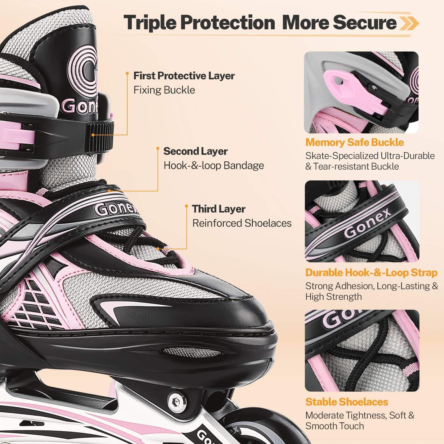 image:imageGonex Inline Skates for Girls Boys Kids Adjustable Skates Outdoor Blades Inline Roller Skates for Children Teens Women with Light Up Wheels for Indoor Outdoor Backyard SkatingAPink