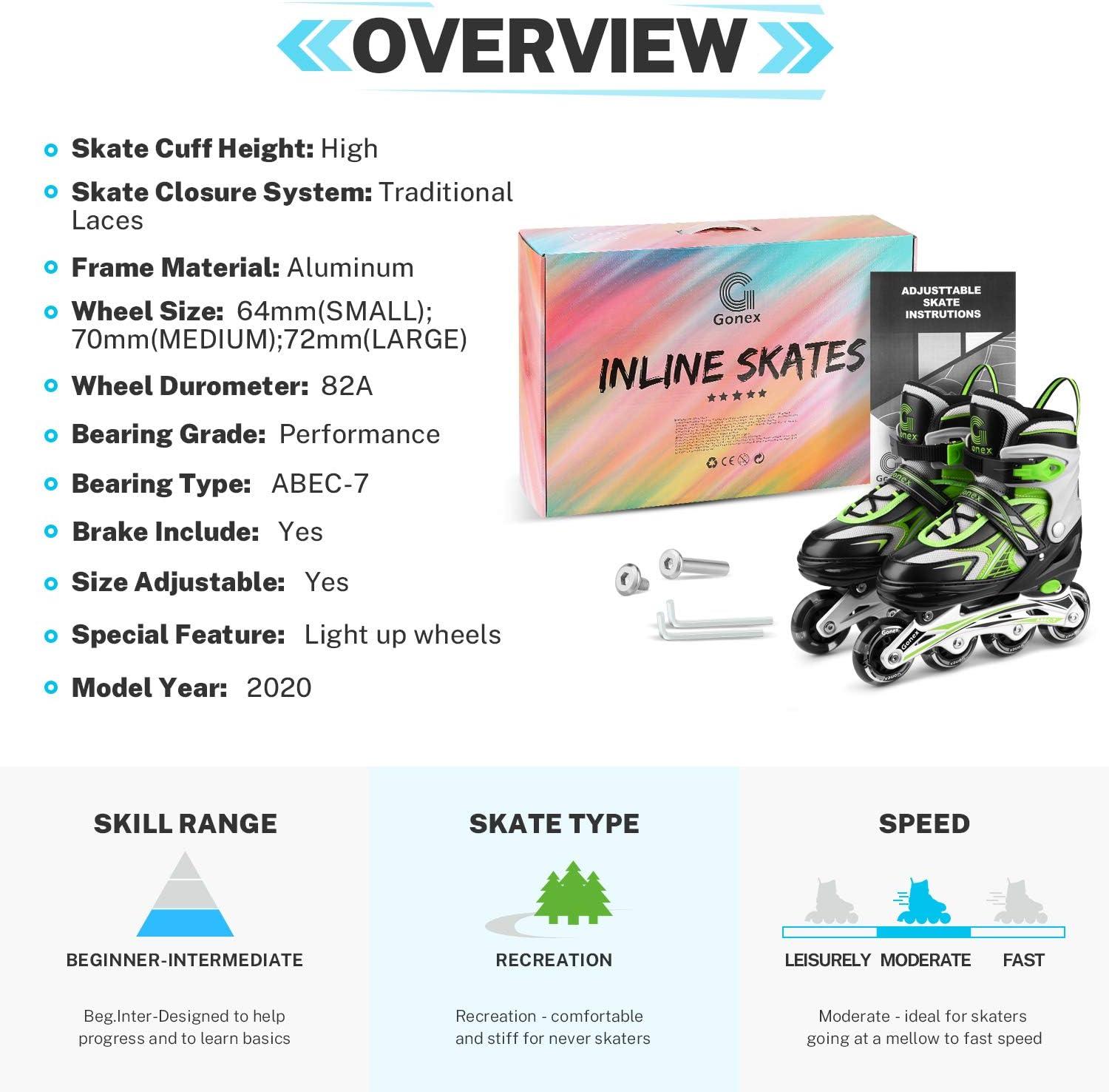 image:imageGonex Inline Skates for Girls Boys Kids Adjustable Skates Outdoor Blades Inline Roller Skates for Children Teens Women with Light Up Wheels for Indoor Outdoor Backyard SkatingGreen