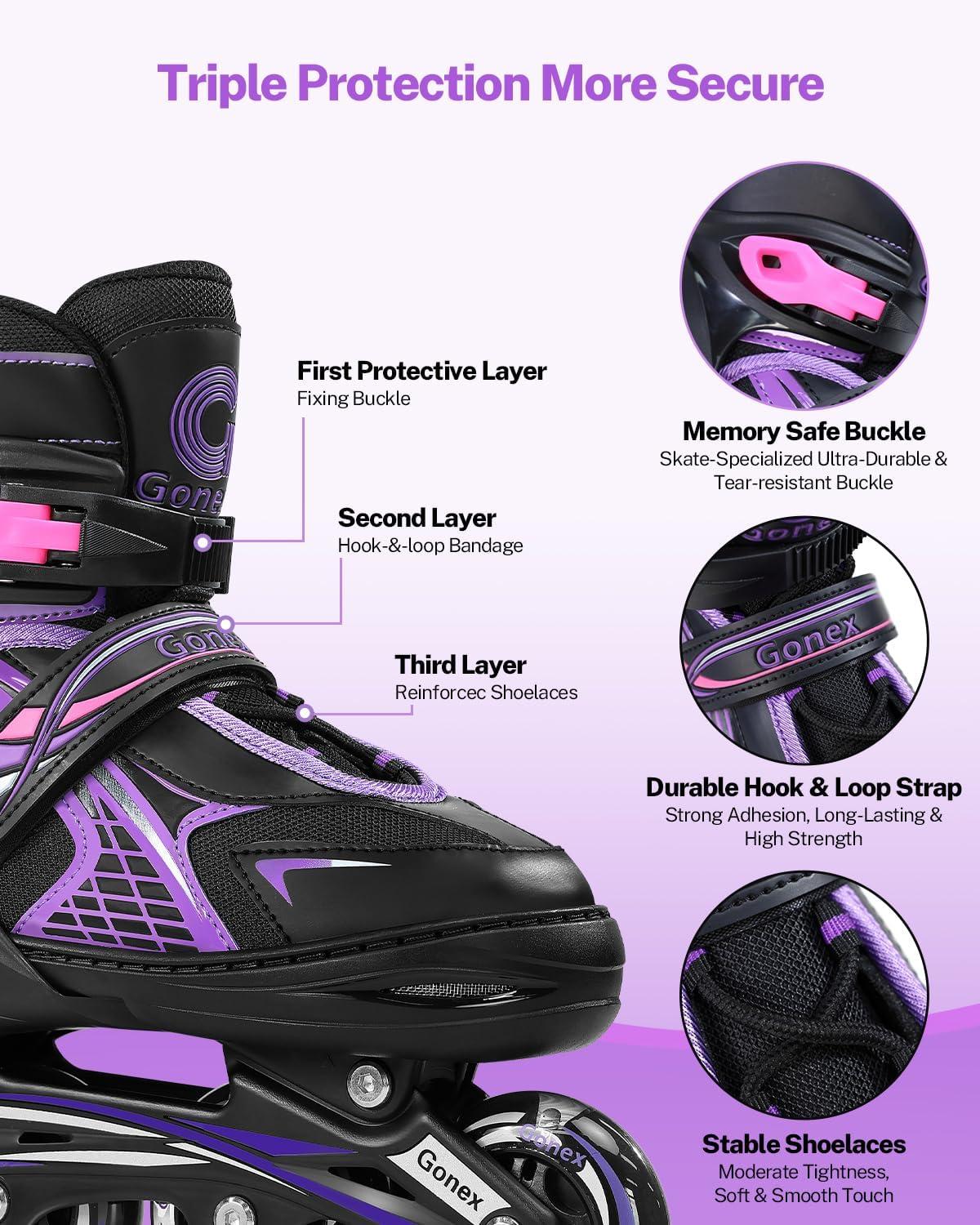image:imageGonex Inline Skates for Girls Boys Kids Adjustable Skates Outdoor Blades Inline Roller Skates for Children Teens Women with Light Up Wheels for Indoor Outdoor Backyard SkatingPurple
