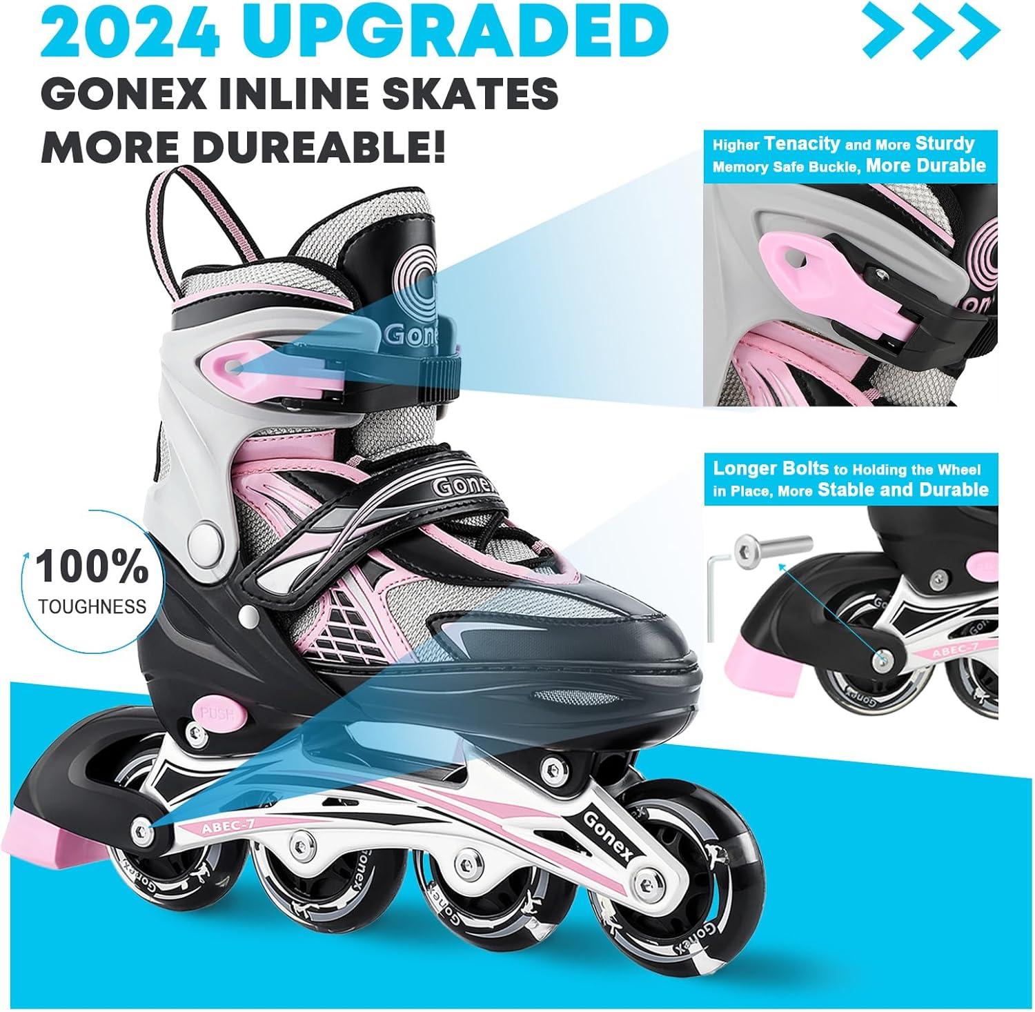 image:imageGonex Inline Skates for Girls Boys Kids Adjustable Skates Outdoor Blades Inline Roller Skates for Children Teens Women with Light Up Wheels for Indoor Outdoor Backyard SkatingAPink