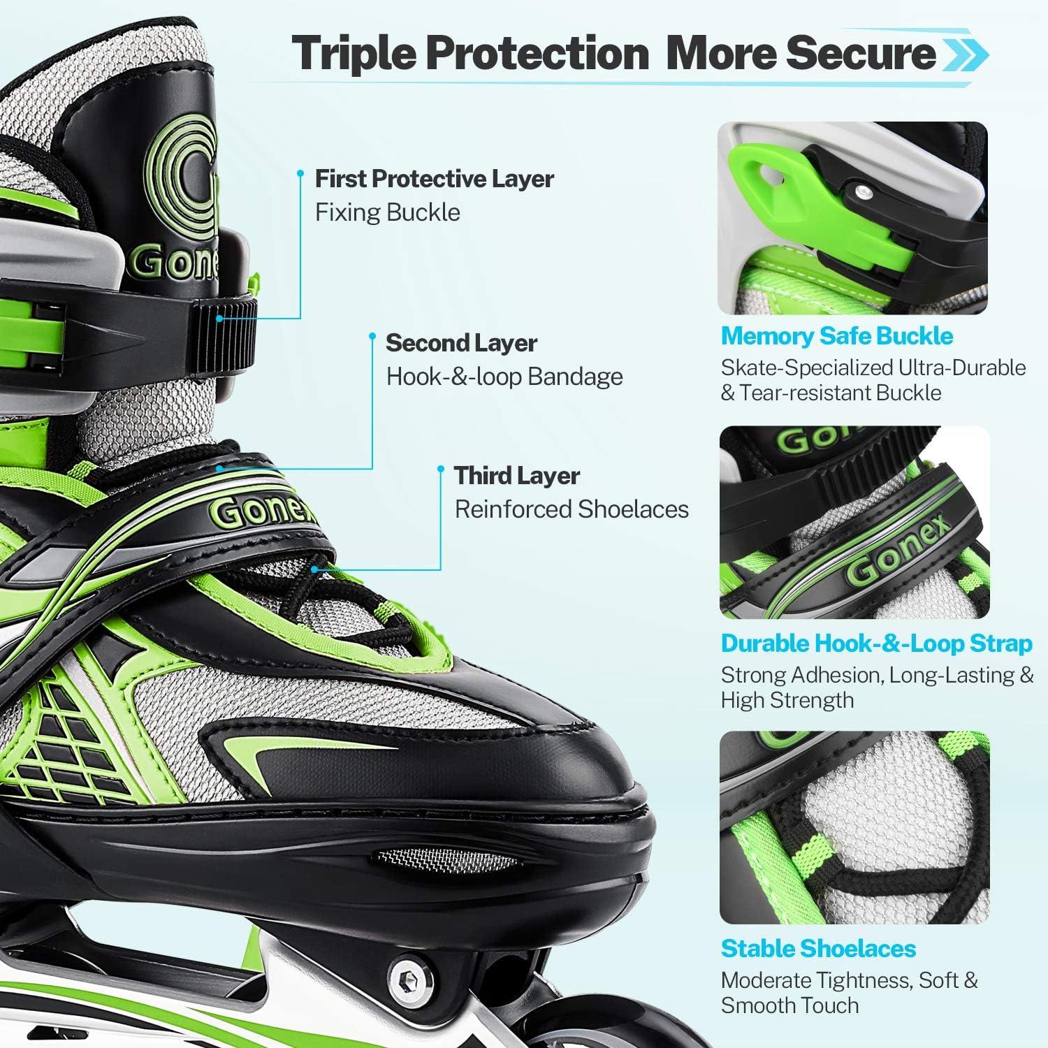 image:imageGonex Inline Skates for Girls Boys Kids Adjustable Skates Outdoor Blades Inline Roller Skates for Children Teens Women with Light Up Wheels for Indoor Outdoor Backyard SkatingGreen