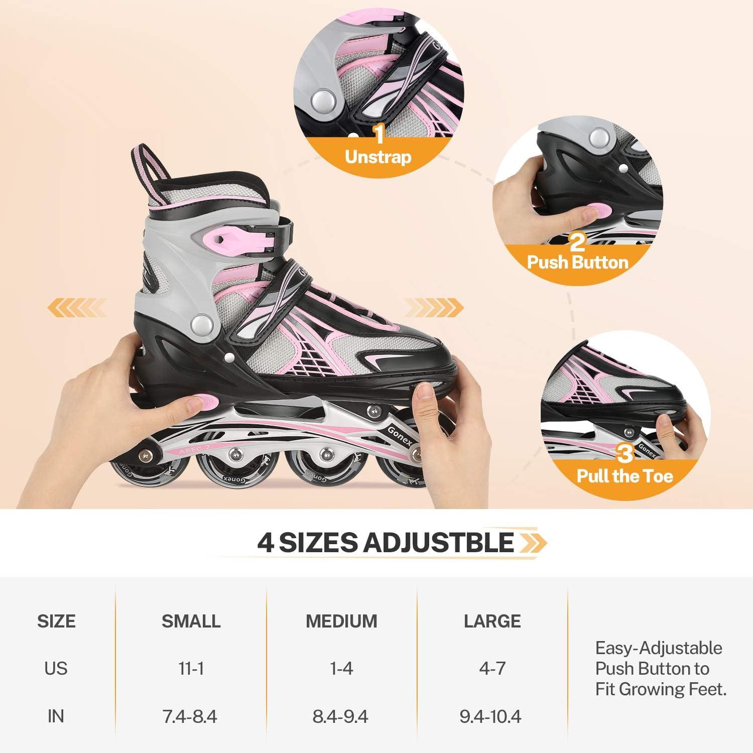 image:imageGonex Inline Skates for Girls Boys Kids Adjustable Skates Outdoor Blades Inline Roller Skates for Children Teens Women with Light Up Wheels for Indoor Outdoor Backyard SkatingAPink