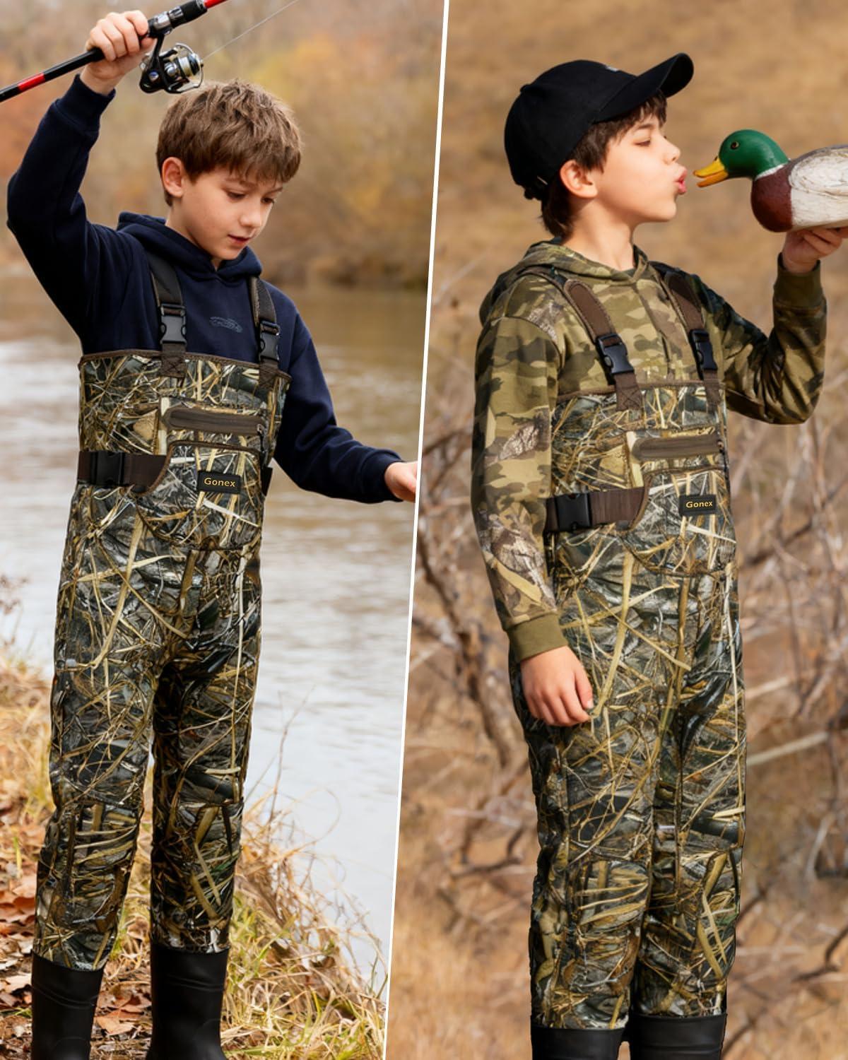 image:imageGonex Kids Chest Waders for Youth Children Neoprene Waterproof Hunting Fishing Waders with Insulated Boots for Boys GirlsNext Camo Evos Brown