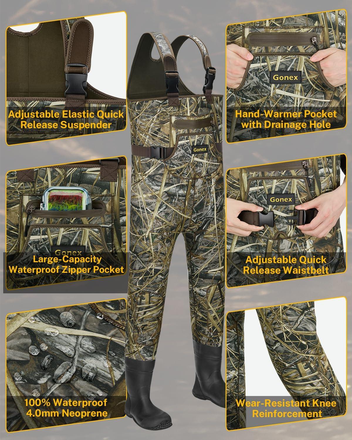 image:imageGonex Kids Chest Waders for Youth Children Neoprene Waterproof Hunting Fishing Waders with Insulated Boots for Boys GirlsNext Camo Evos Brown