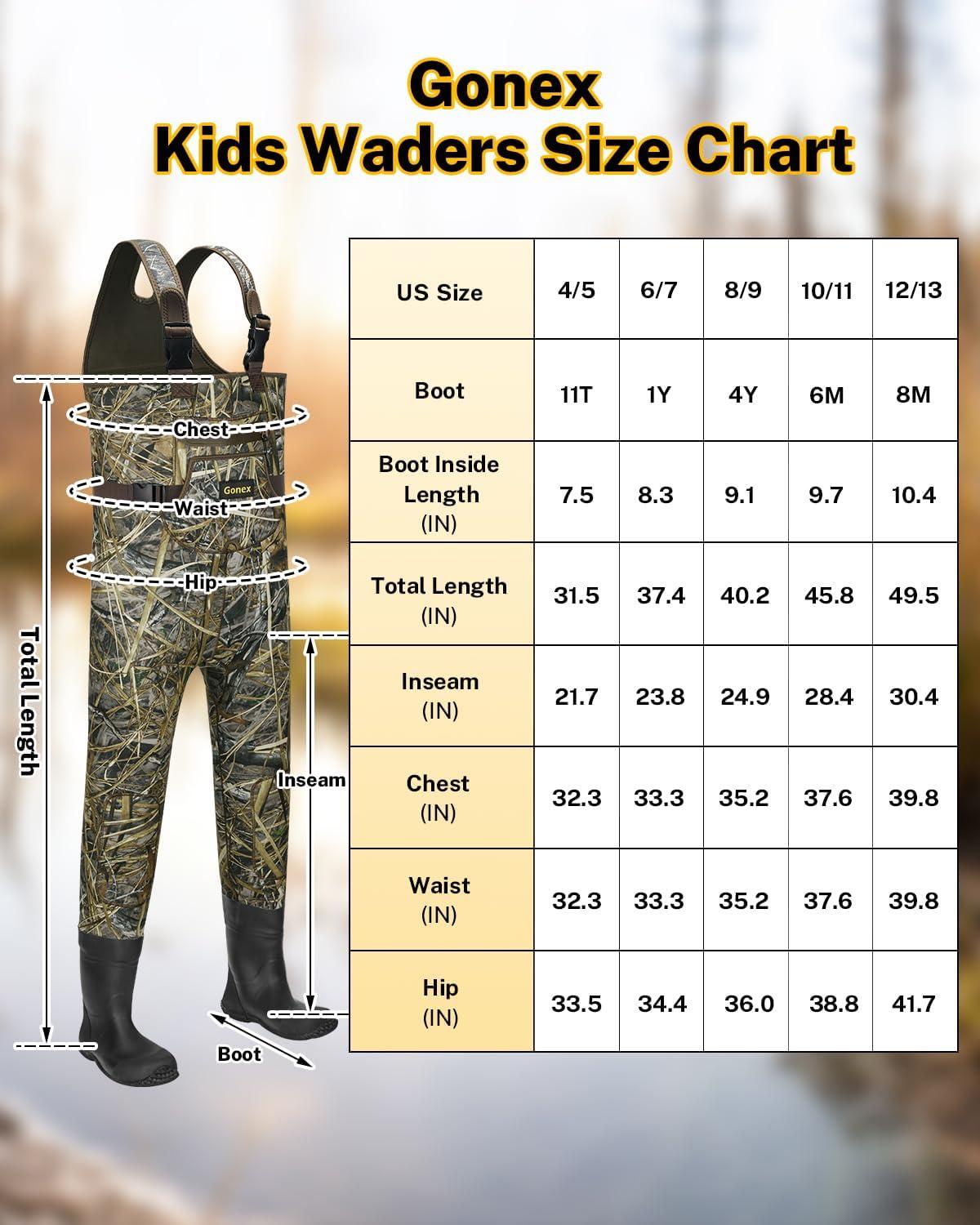 image:imageGonex Kids Chest Waders for Youth Children Neoprene Waterproof Hunting Fishing Waders with Insulated Boots for Boys GirlsNext Camo Evos Brown