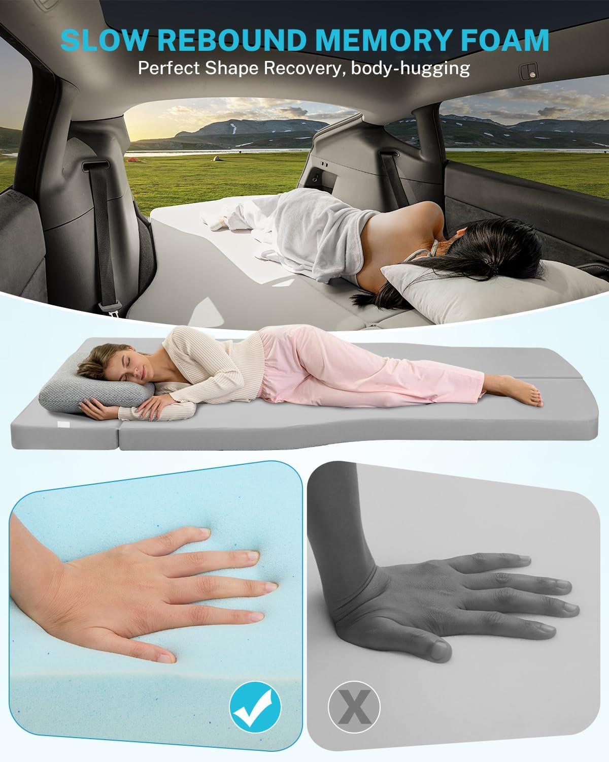 image:imageGonex Memory Foam Mattress for Tesla Model Y 3 26 High Density Soft Car Camping Mattress Foldable with Soft Washable Cover amp Storage Bag Fits Frunk Trunk Portable for Road Trips 75 x 445