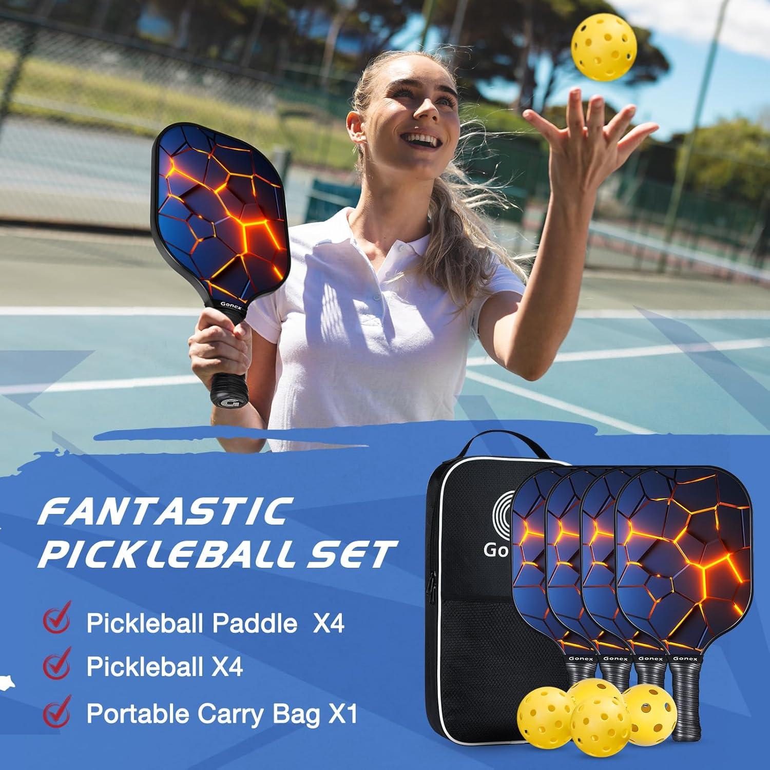 image:imageGonex Pickleball Paddles USAPA Approved Graphite Pickleball Rackets with Comfort Grip Carbon Fiber Pickleball Set of 24 Paddles with 4 Balls Portable Carry BagB 4Packs Reddish BlueUSAPA