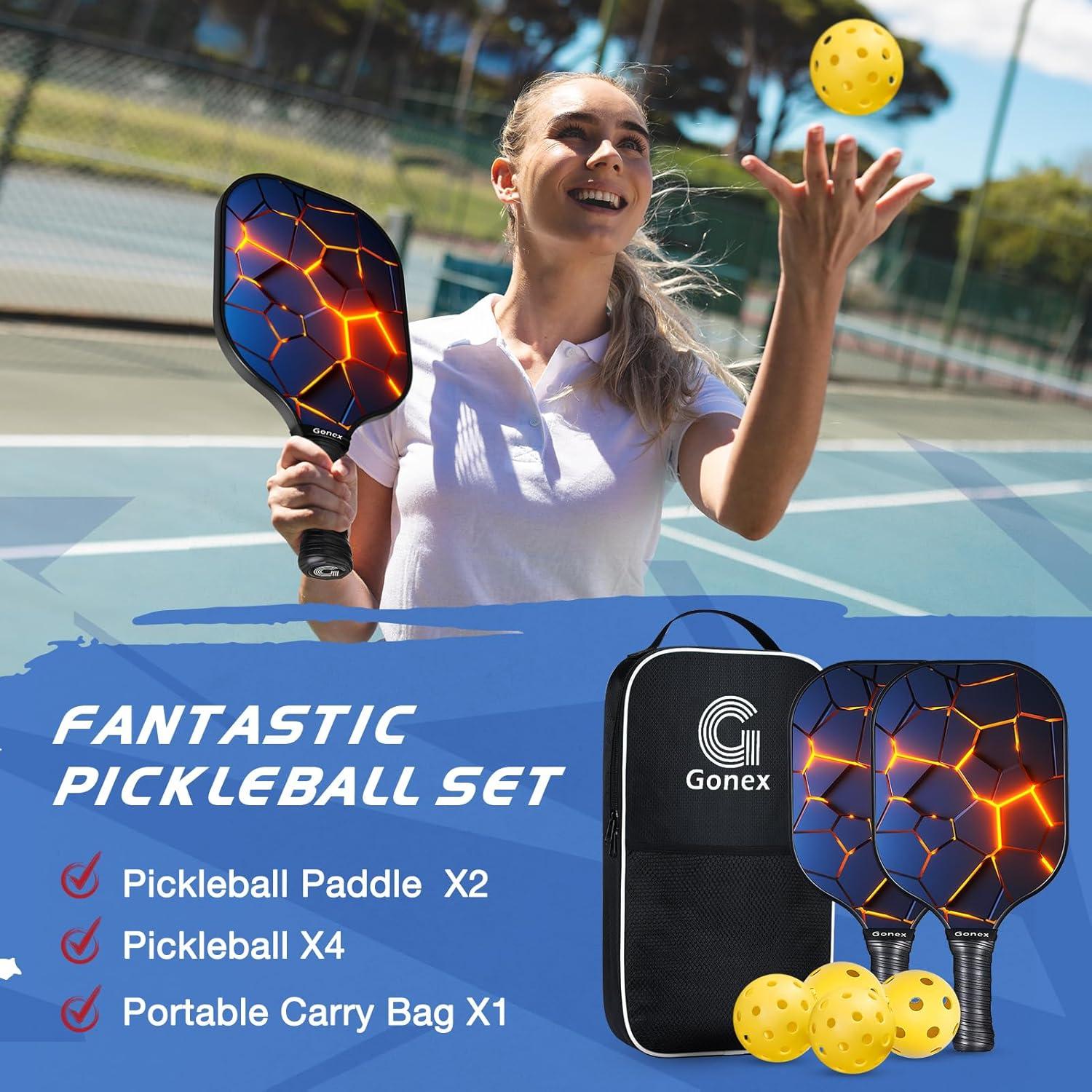 image:imageGonex Pickleball Paddles USAPA Approved Graphite Pickleball Rackets with Comfort Grip Carbon Fiber Pickleball Set of 24 Paddles with 4 Balls Portable Carry BagBDark Blue 2Packs USAPA