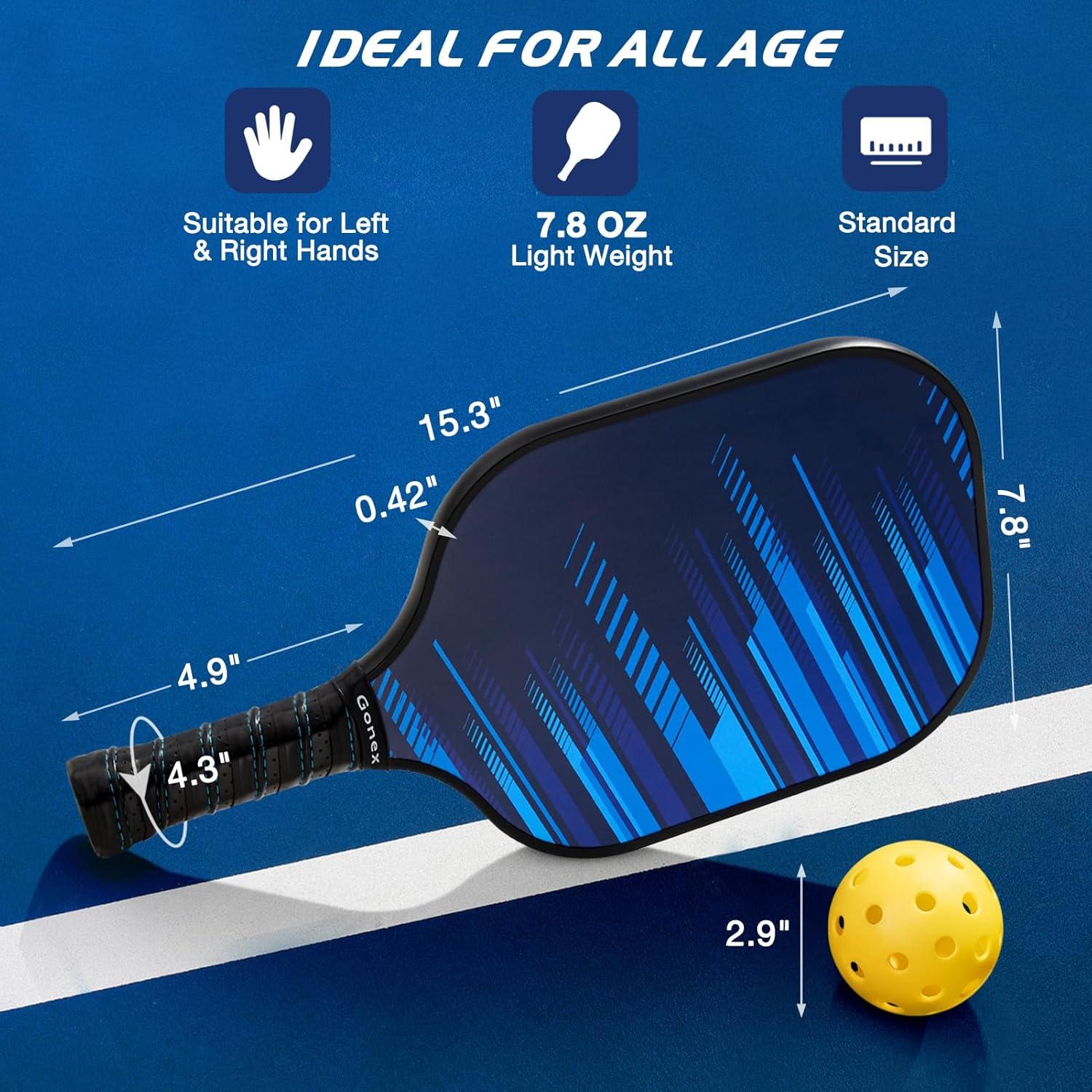 image:imageGonex Pickleball Paddles USAPA Approved Graphite Pickleball Rackets with Comfort Grip Carbon Fiber Pickleball Set of 24 Paddles with 4 Balls Portable Carry BagCBlue 2Packs